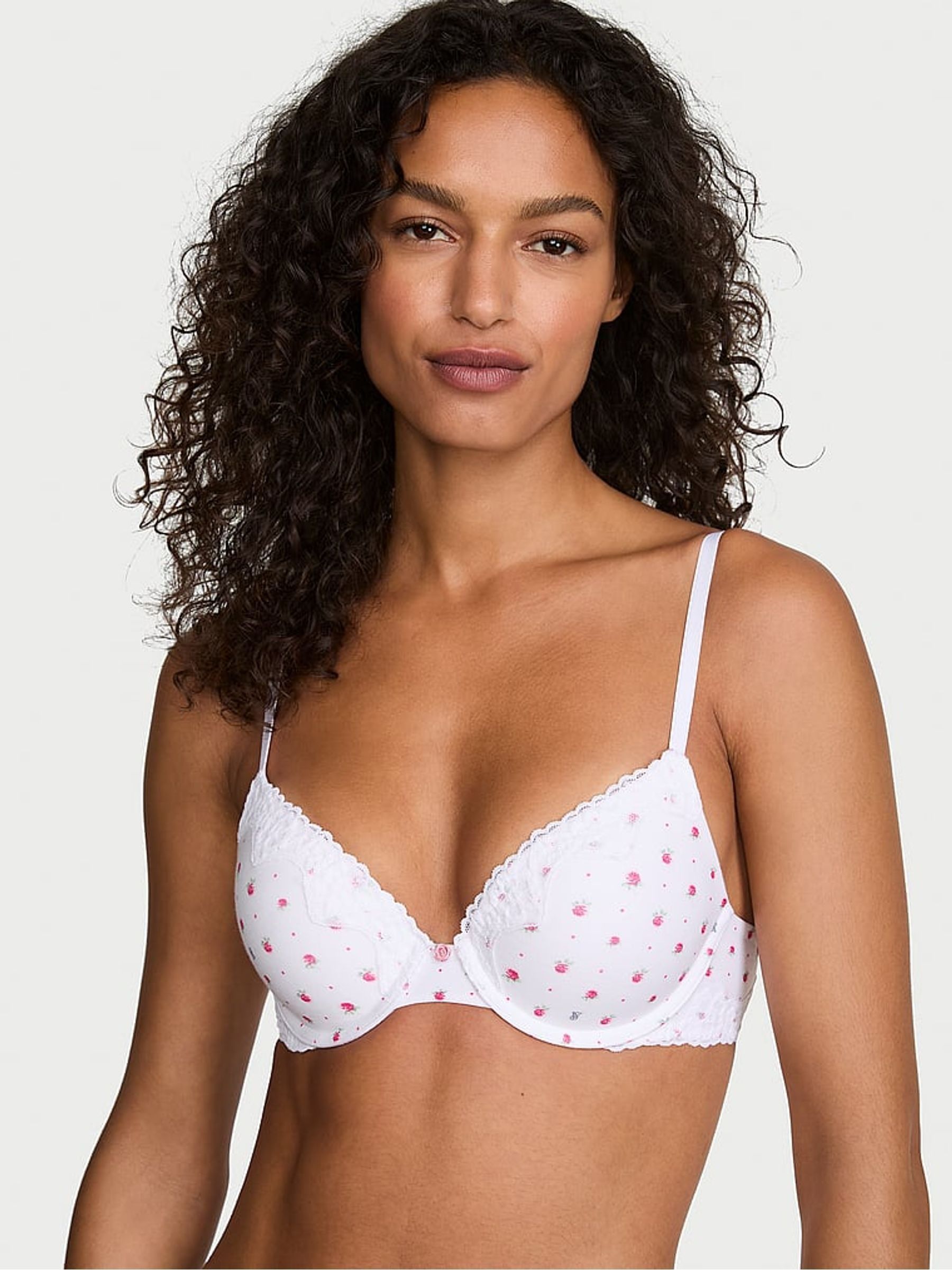 Pink Ditsy Floral Full Cup Push Up Cotton Lace Trim Bra - Image 1 of 2 Pink Ditsy Floral Full Cup Push Up Cotton Lace Trim Bra - Image 1 of 2