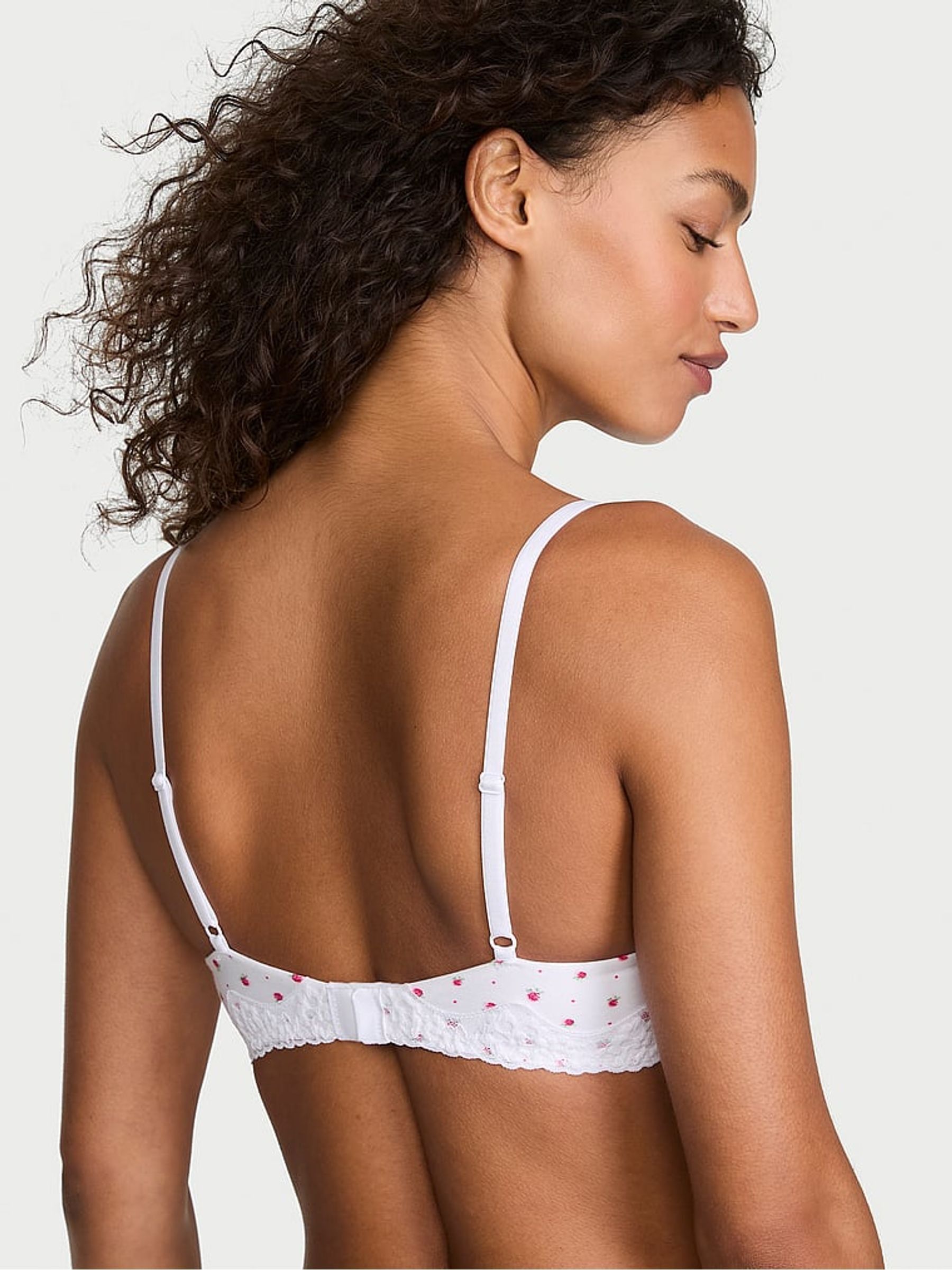 Pink Ditsy Floral Full Cup Push Up Cotton Lace Trim Bra - Image 2 of 2