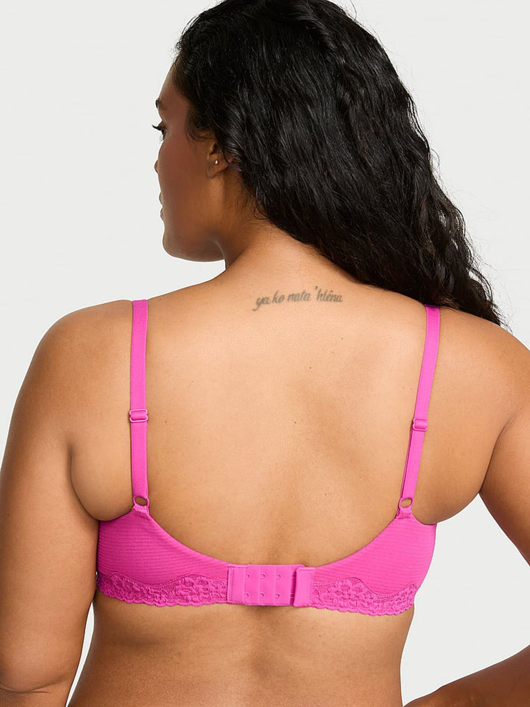 Pink Fire Lightly Lined Balcony Cotton Stripe Lace Trim Bra - Image 2 of 2