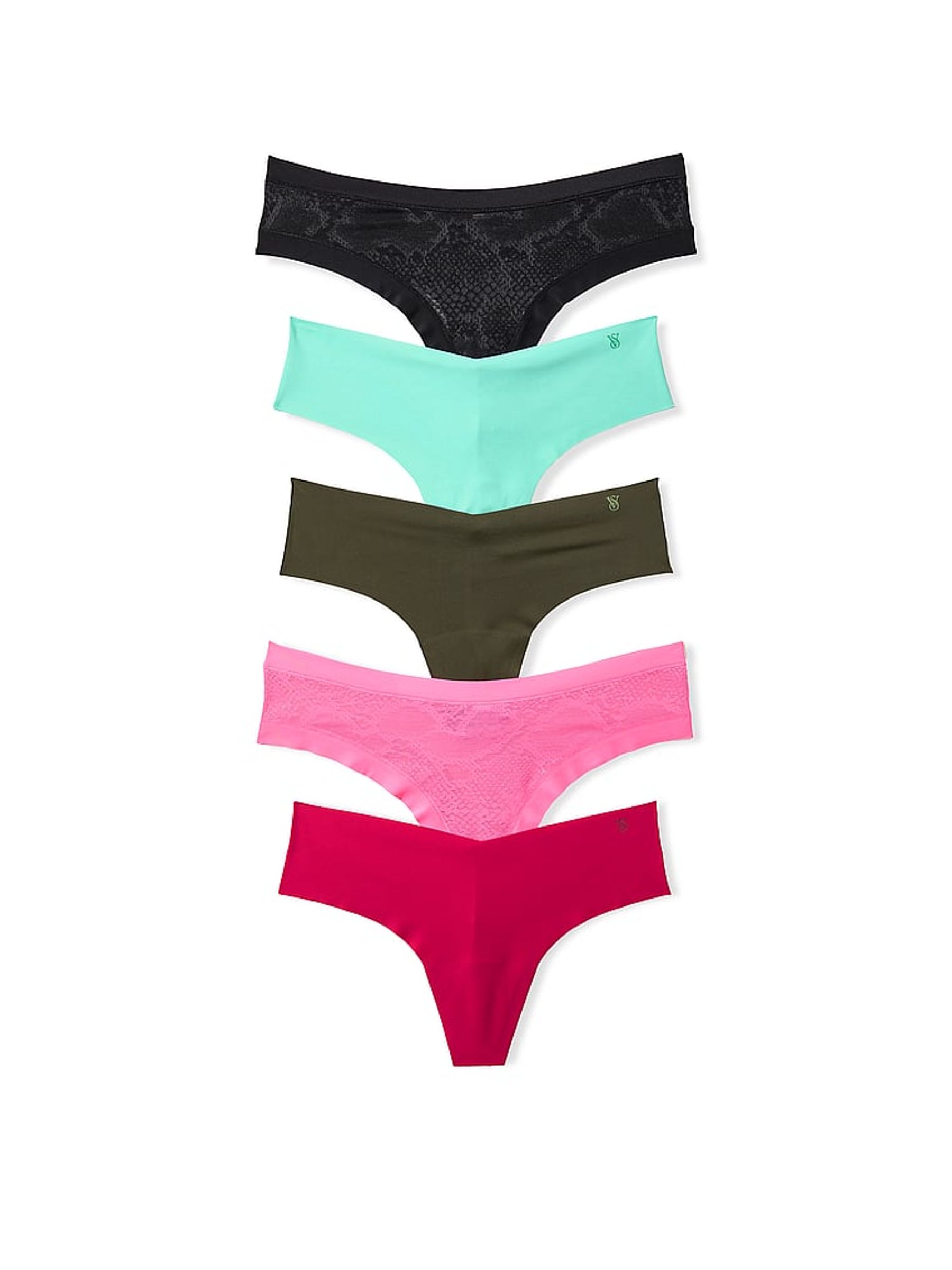 Black/Green/Pink Thong 5 Pack Knickers - Image 1 of 3