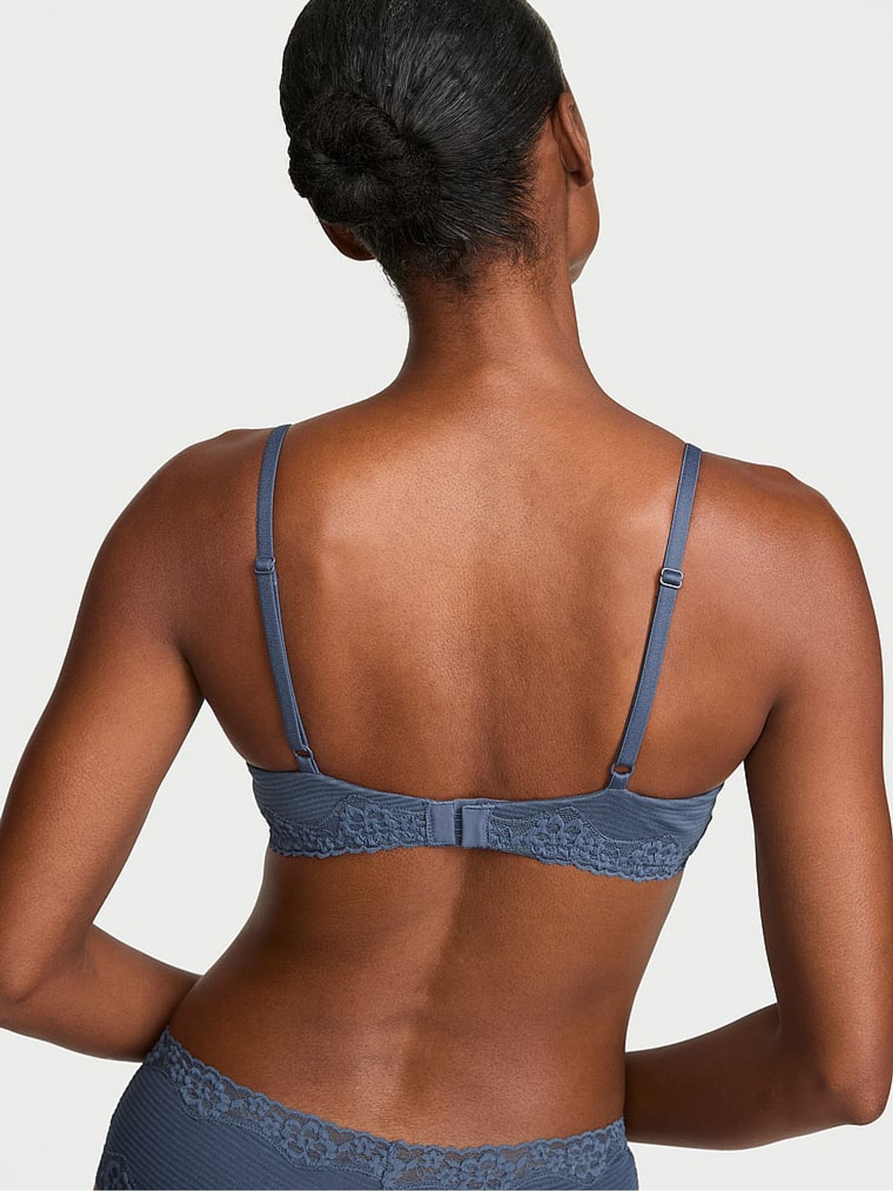 Bluestream Lightly Lined Demi Cotton Stripe Lace Trim Bra - Image 2 of 2