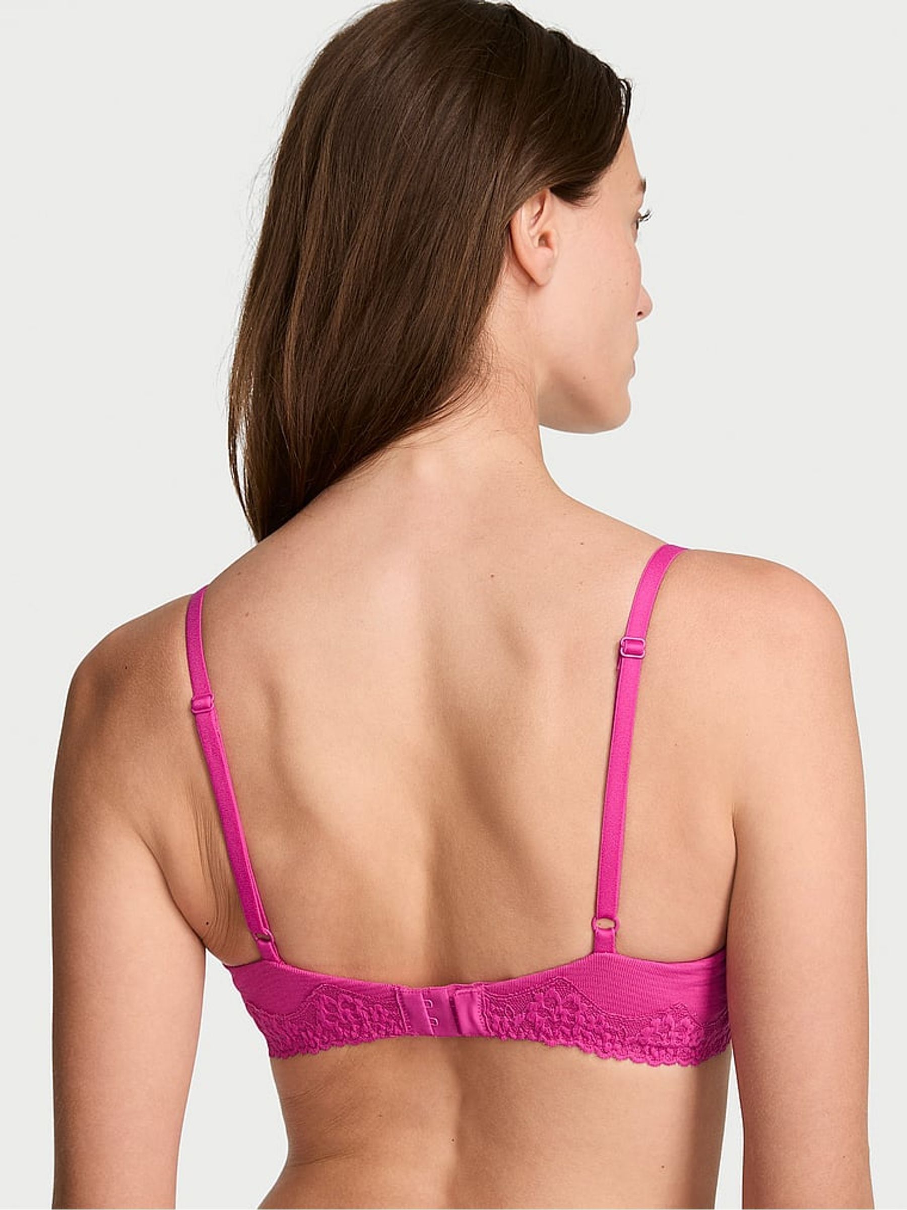 Pink Fire Lightly Lined Demi Cotton Stripe Lace Trim Bra - Image 2 of 2