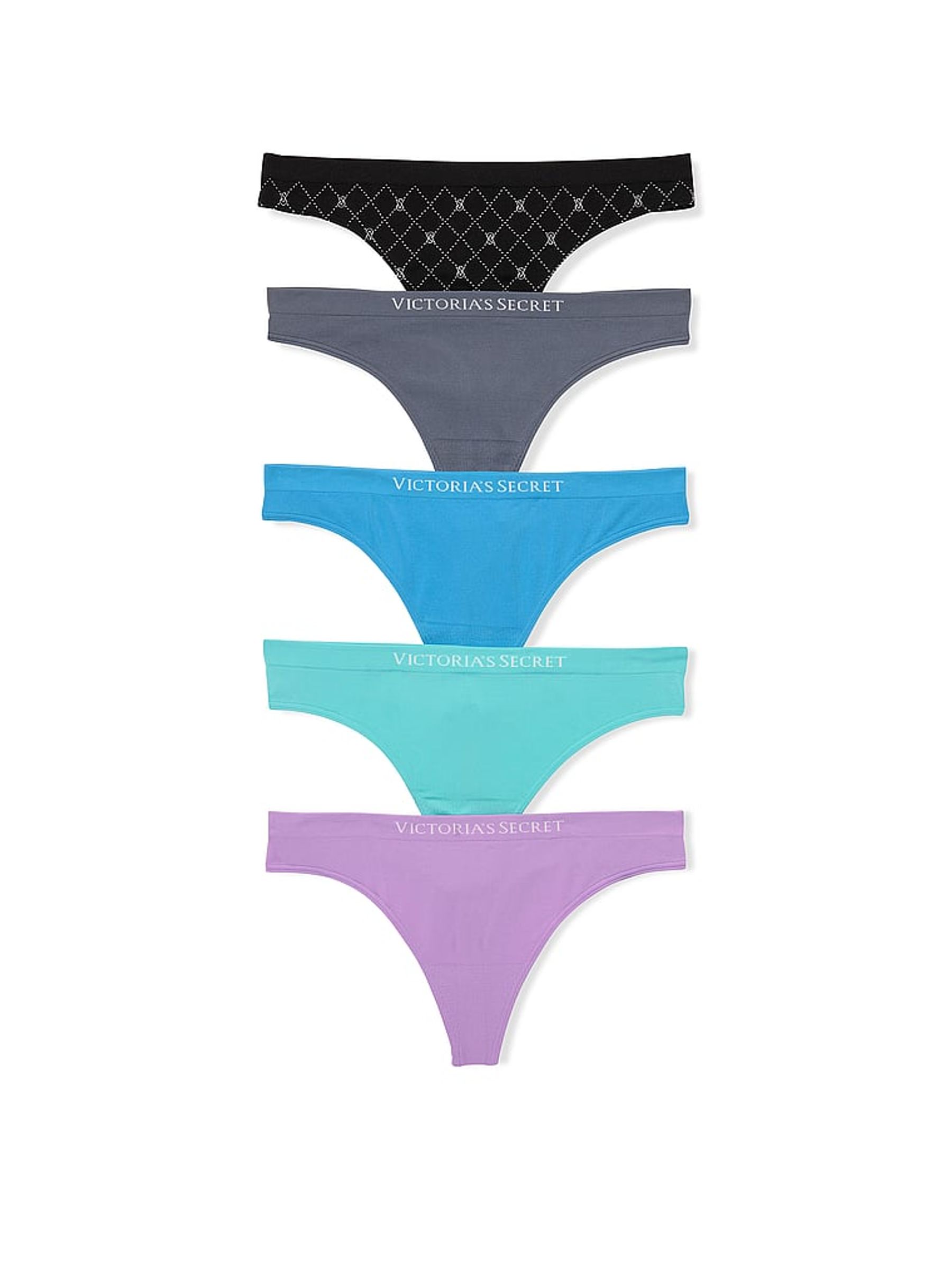 Black/Grey/Blue/Green/Purple Thong 5 Pack Knickers - Image 1 of 3 Black/Grey/Blue/Green/Purple Thong 5 Pack Knickers - Image 1 of 3