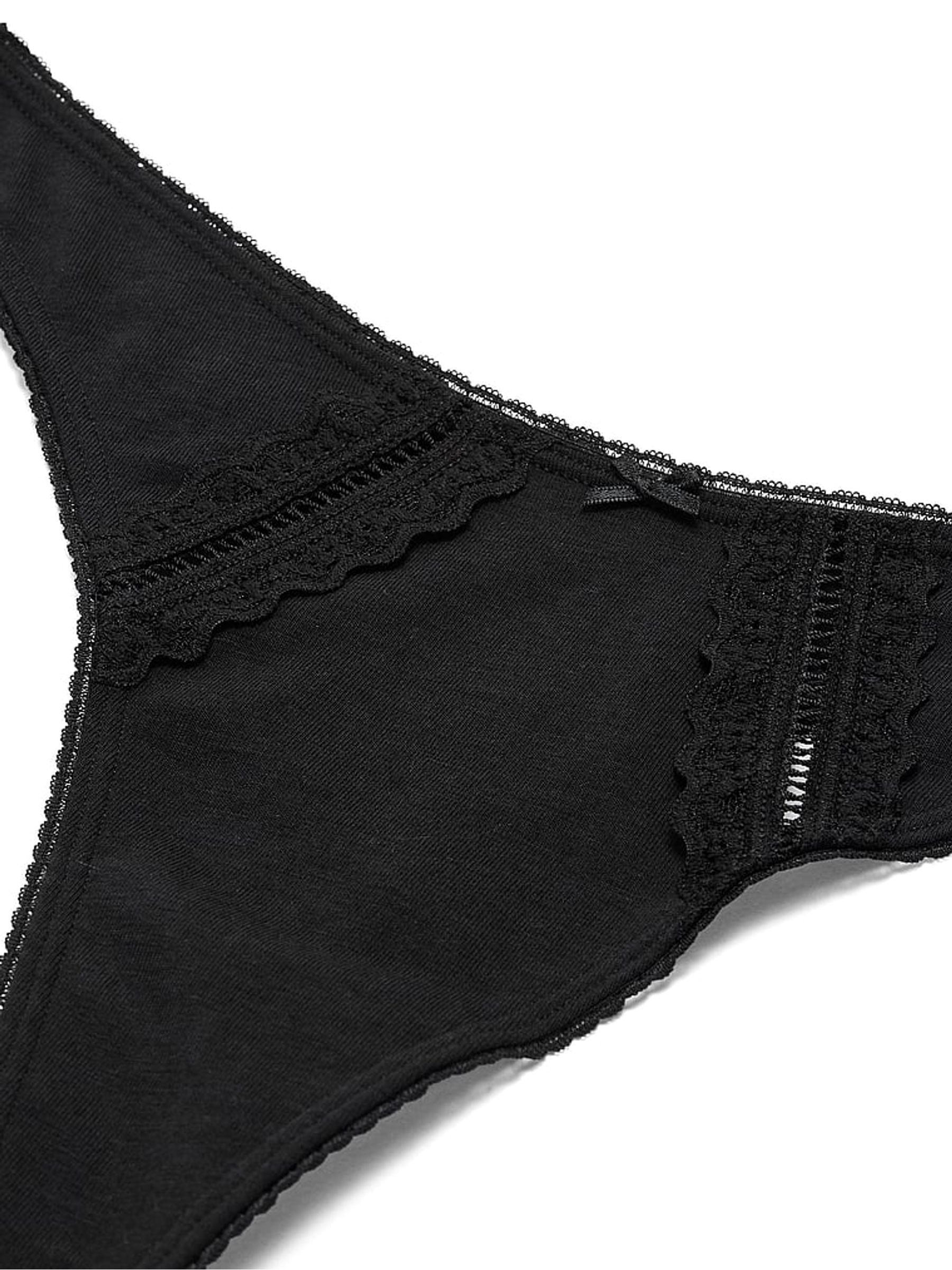 Black Thong Cotton Lace Trim Knickers - Image 3 of 3 Black Thong Cotton Lace Trim Knickers - Image 3 of 3