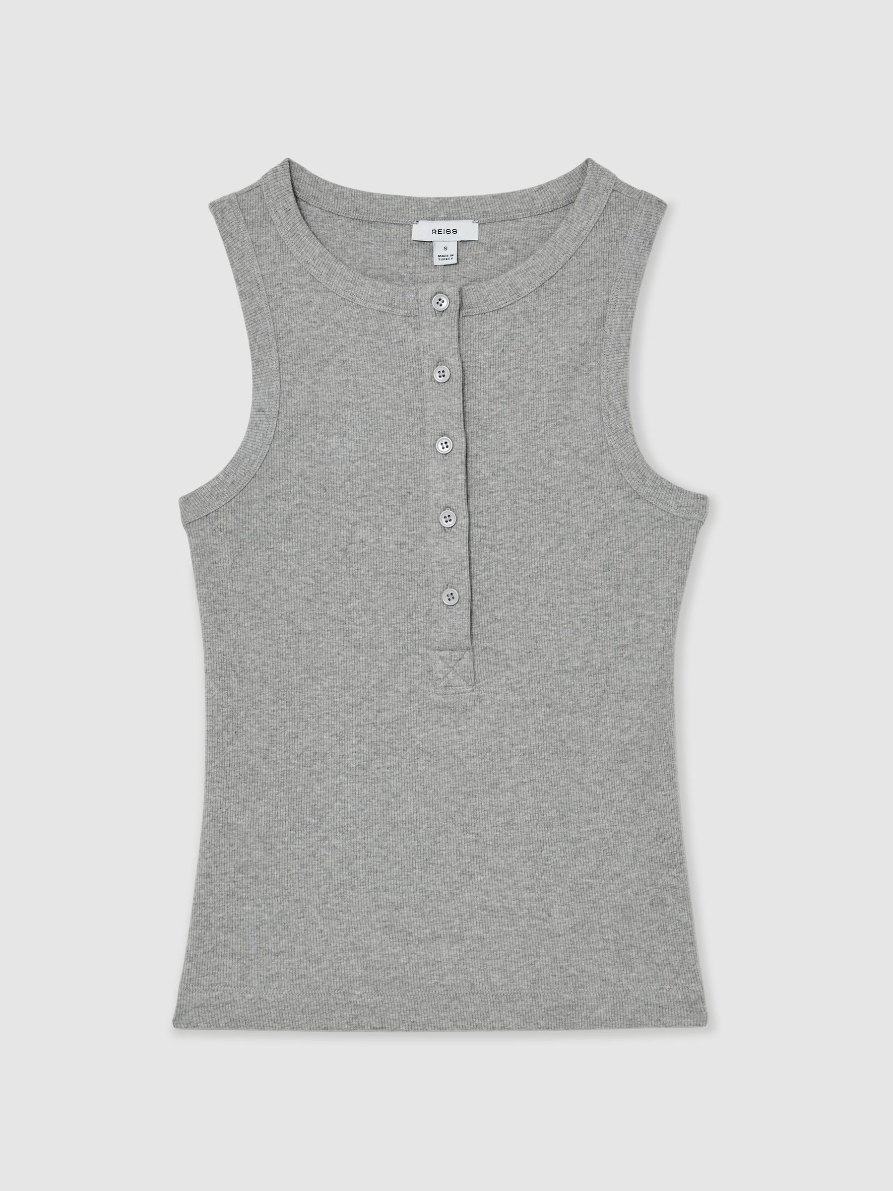 Stretch-Cotton Ribbed Henley Vest in Grey Marl - image 1