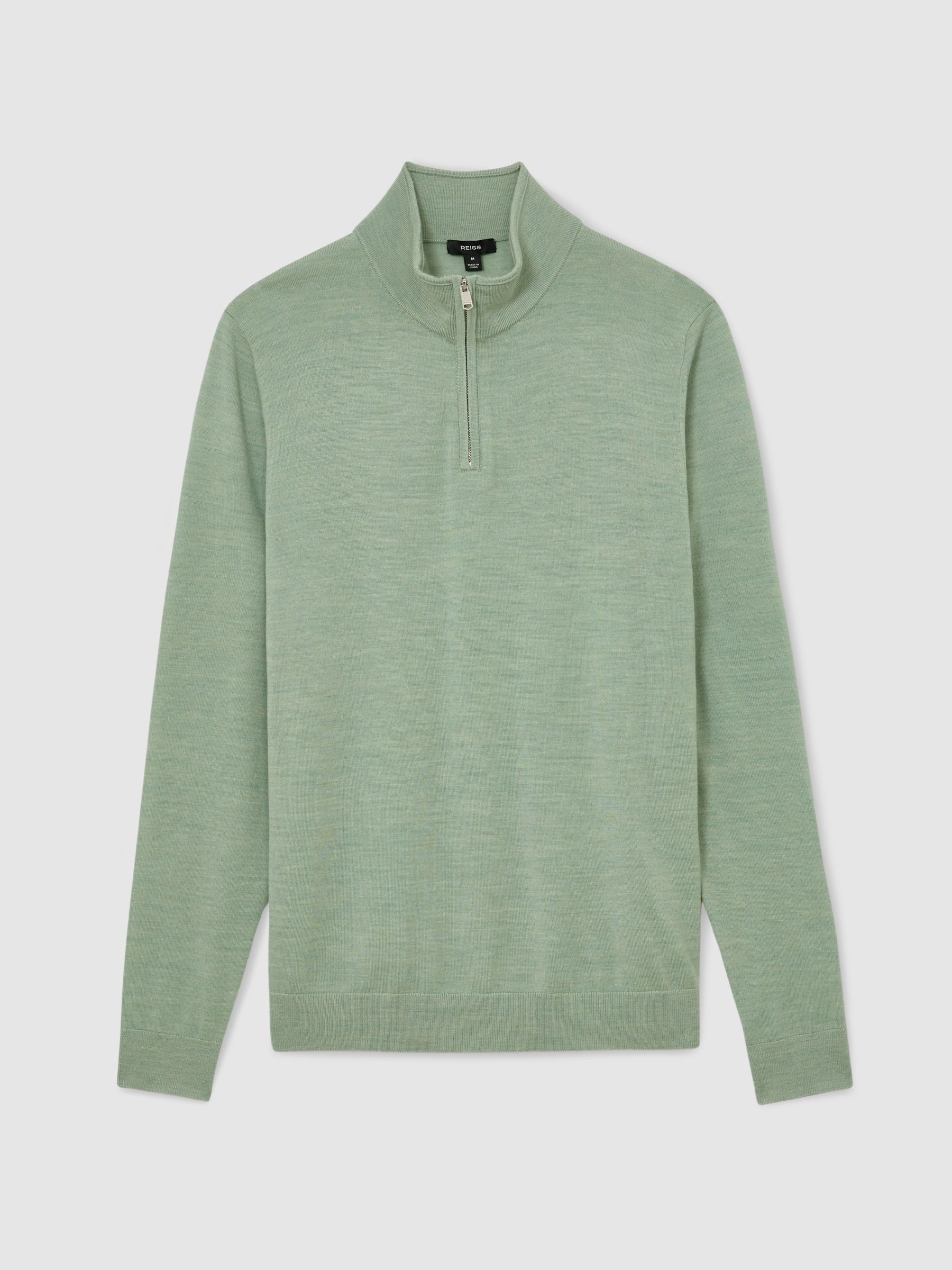 Merino Wool Half-Zip Funnel-Neck Jumper in Minty Sage Green - Billede 2 af 7