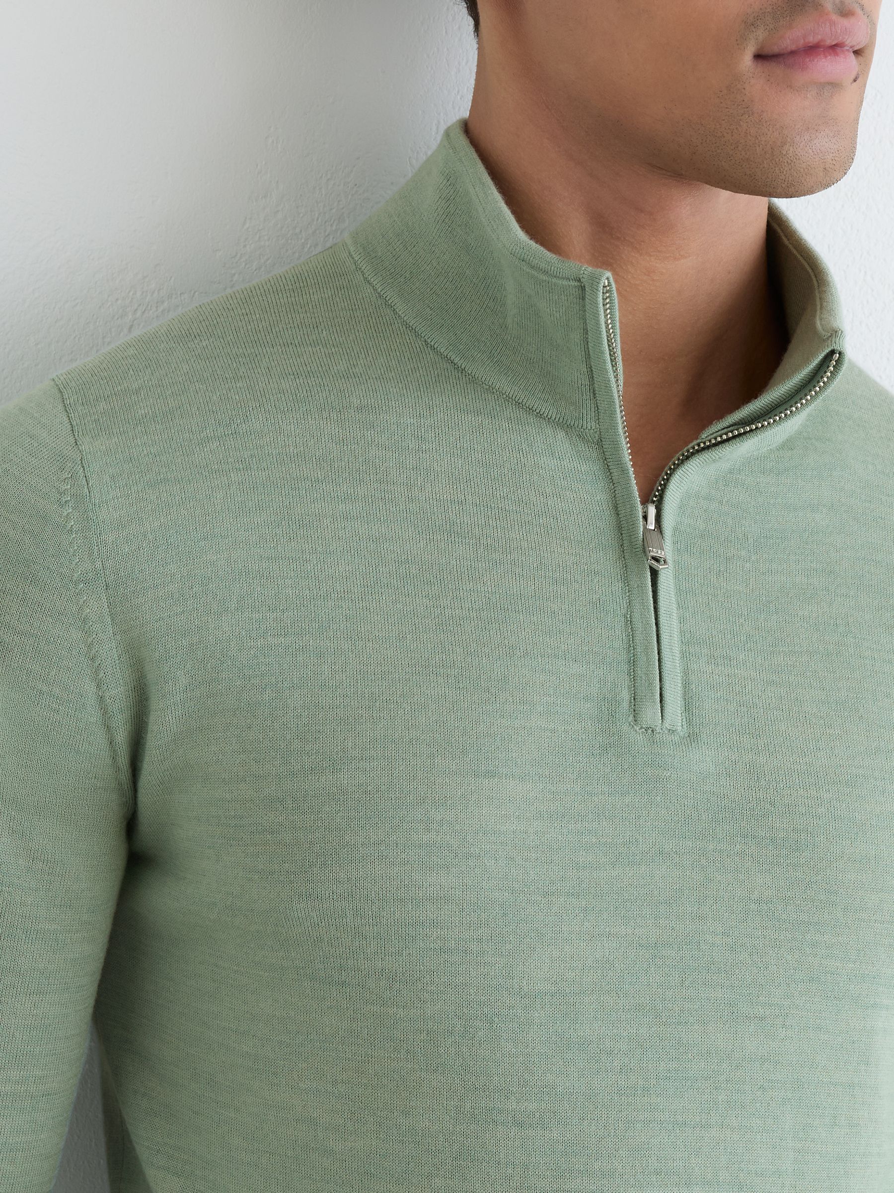 Merino Wool Half-Zip Funnel-Neck Jumper in Minty Sage Green - Billede 3 af 7