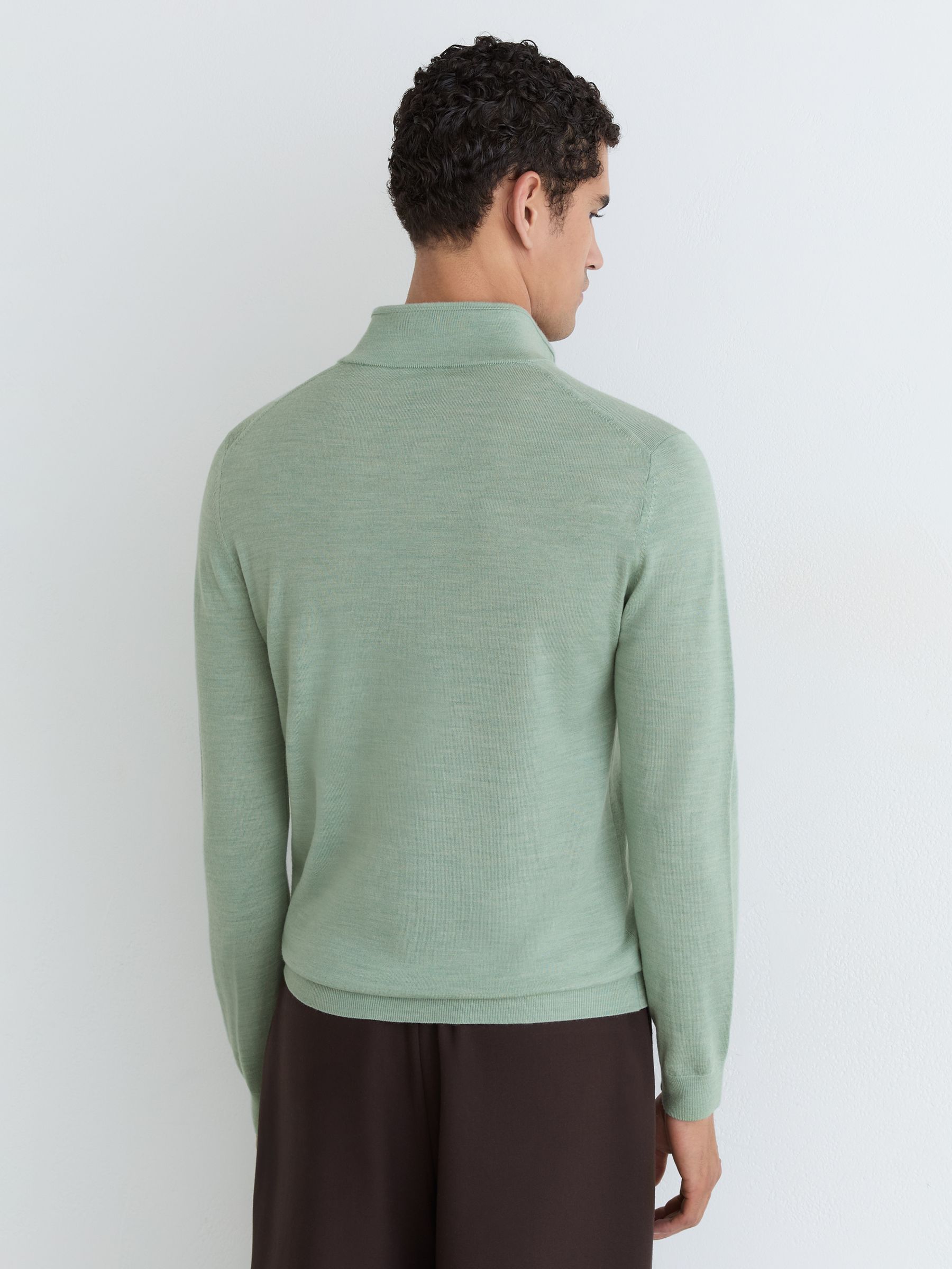Merino Wool Half-Zip Funnel-Neck Jumper in Minty Sage Green - Billede 5 af 7