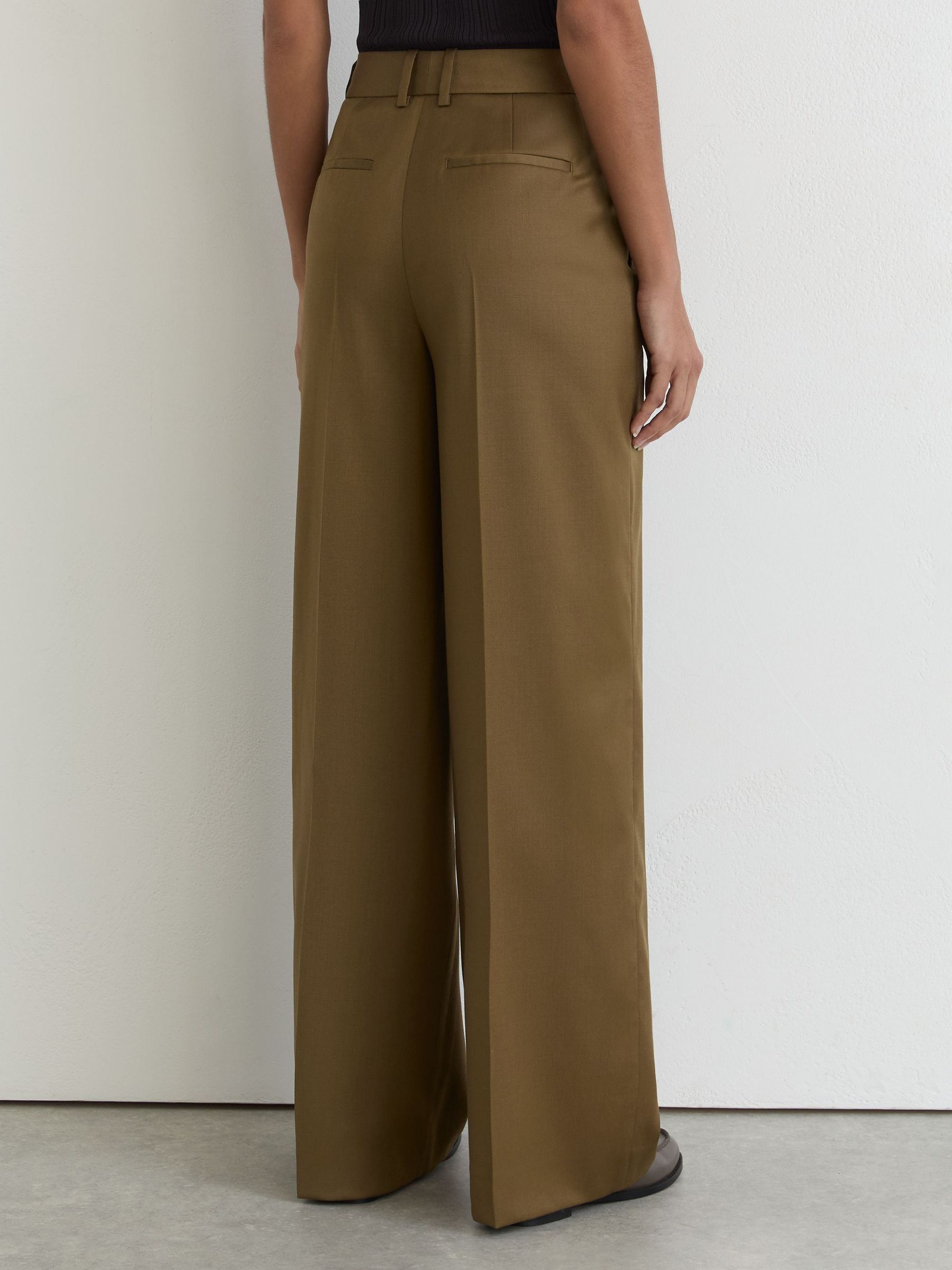 Petite Wool-Blend Wide-Leg Trousers in Khaki - Image 4 of 7