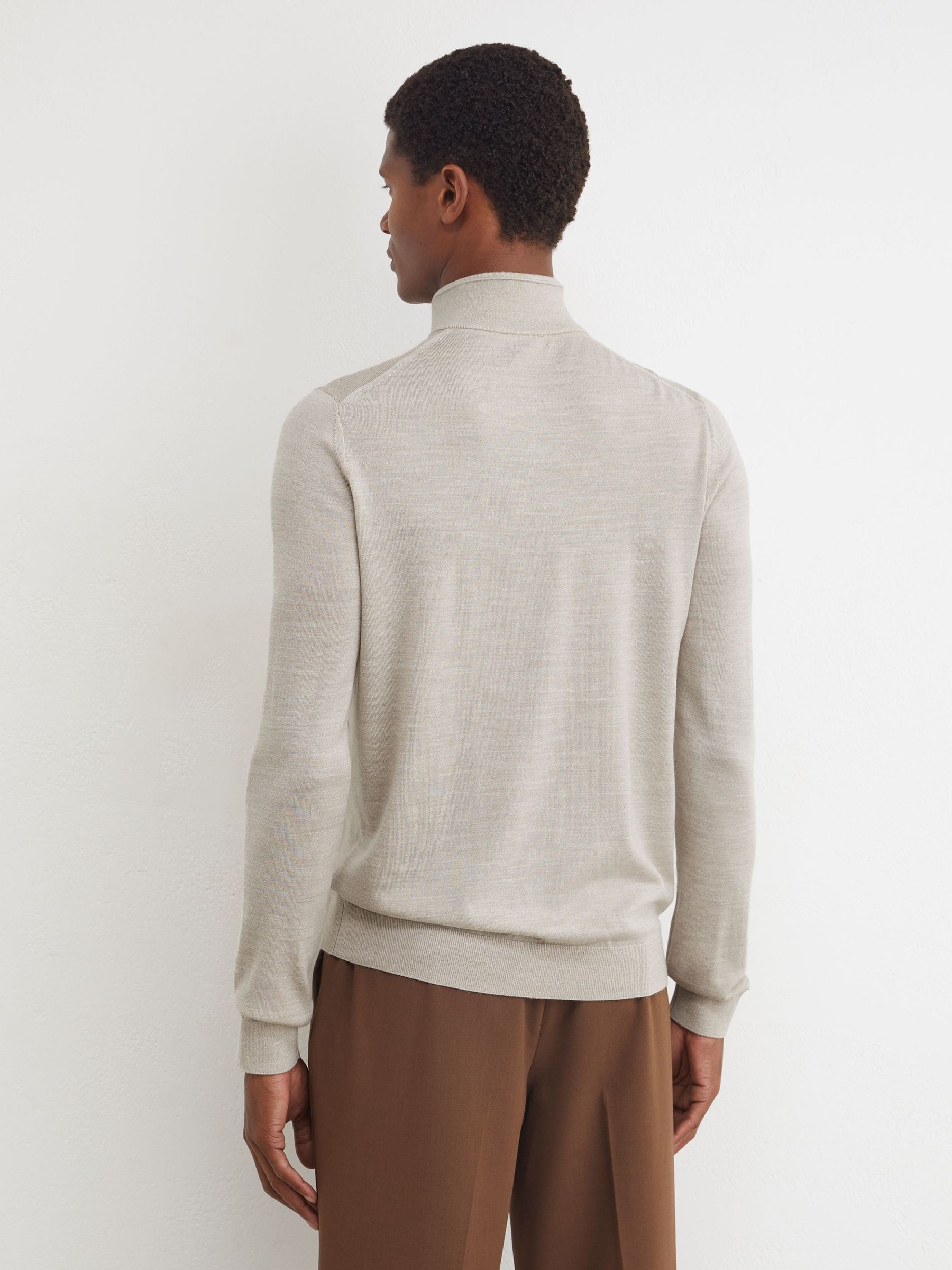 Merino Wool Half-Zip Funnel-Neck Jumper in Stone Mouline - Image 5 of 6