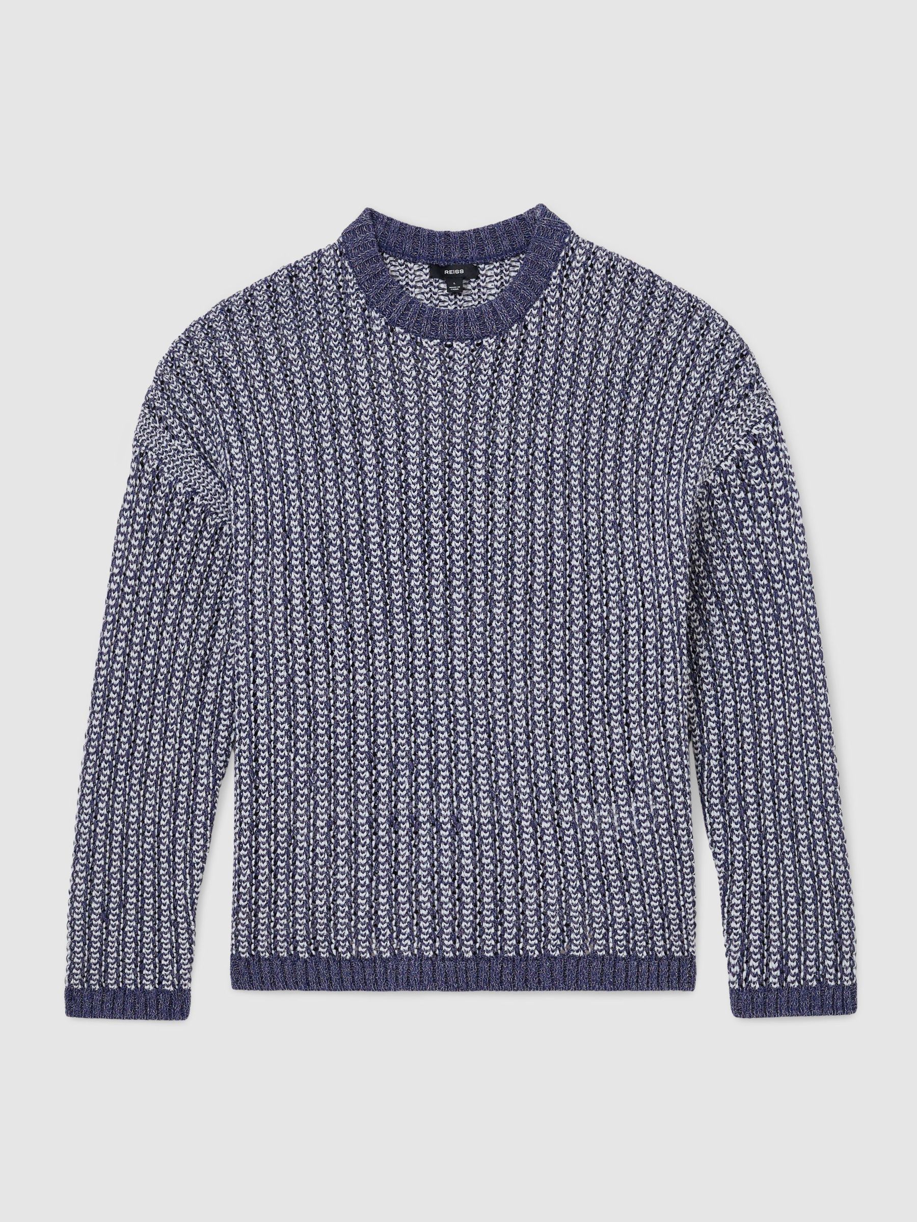 Cotton-Blend Tape-Yarn Crew-Neck Jumper in Denim Blue Jaspe - Image 2 of 6 Cotton-Blend Tape-Yarn Crew-Neck Jumper in Denim Blue Jaspe - Image 2 of 6