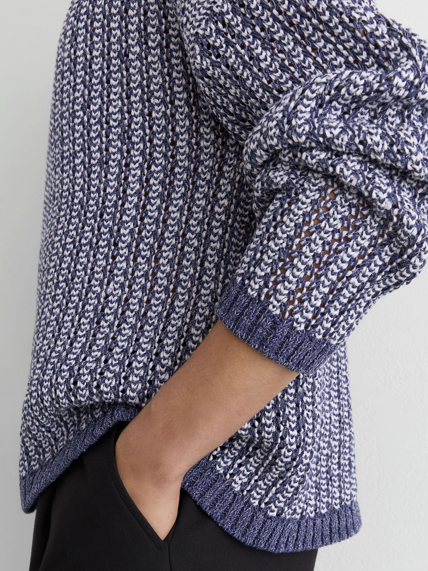 Cotton-Blend Tape-Yarn Crew-Neck Jumper in Denim Blue Jaspe - Image 3 of 6