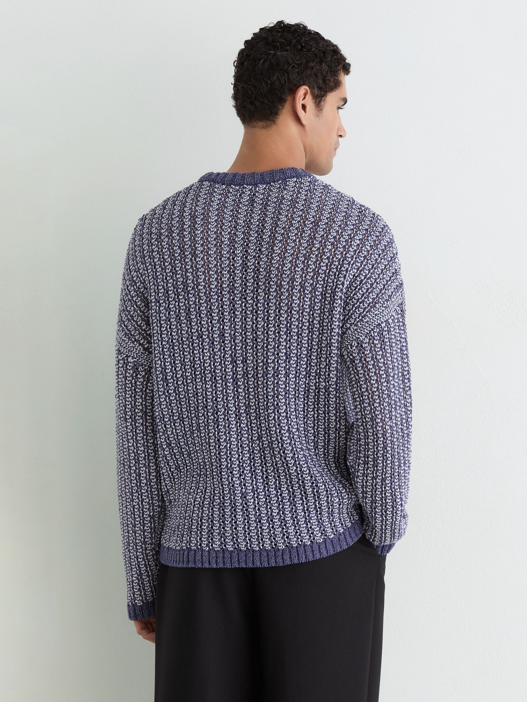 Cotton-Blend Tape-Yarn Crew-Neck Jumper in Denim Blue Jaspe - Image 5 of 6