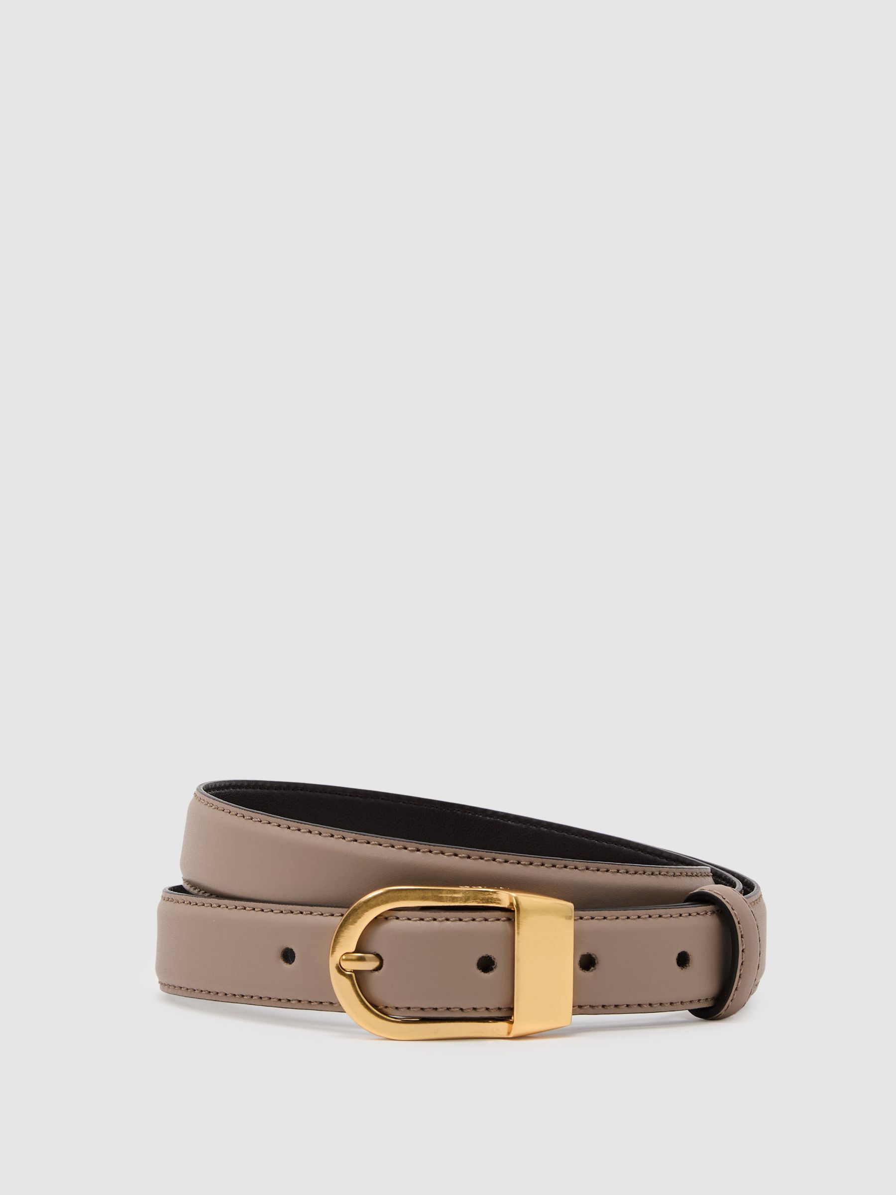 Leather Curved-Buckle Belt in Taupe - Image 1 of 3