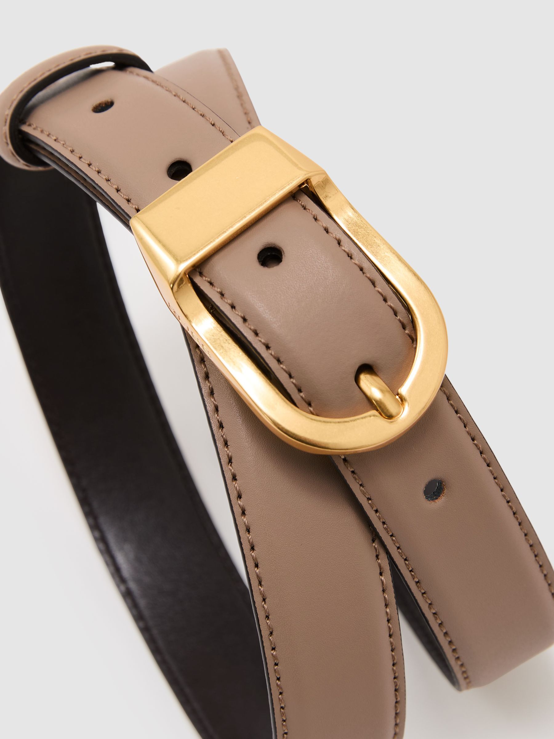 Leather Curved-Buckle Belt in Taupe - Image 2 of 3