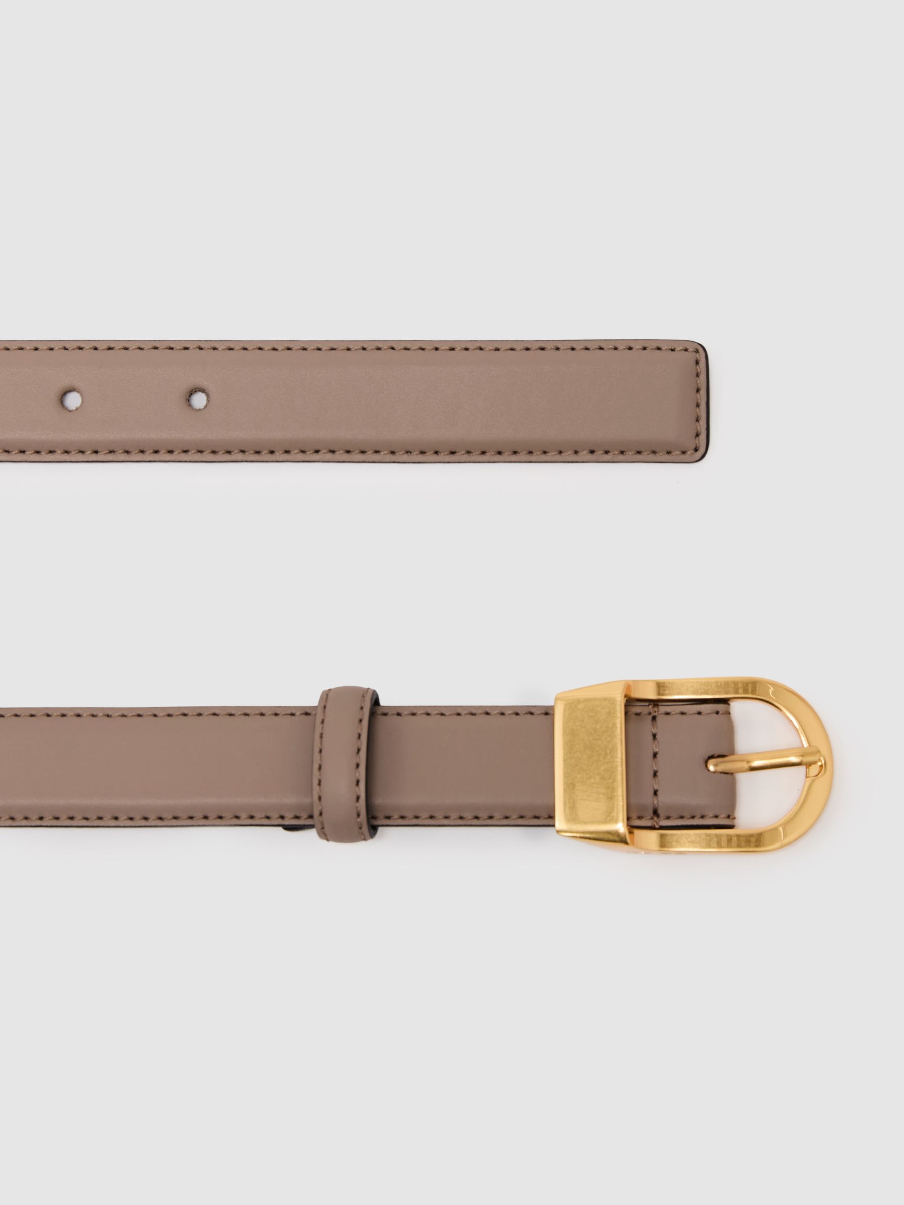 Leather Curved-Buckle Belt in Taupe - image 2