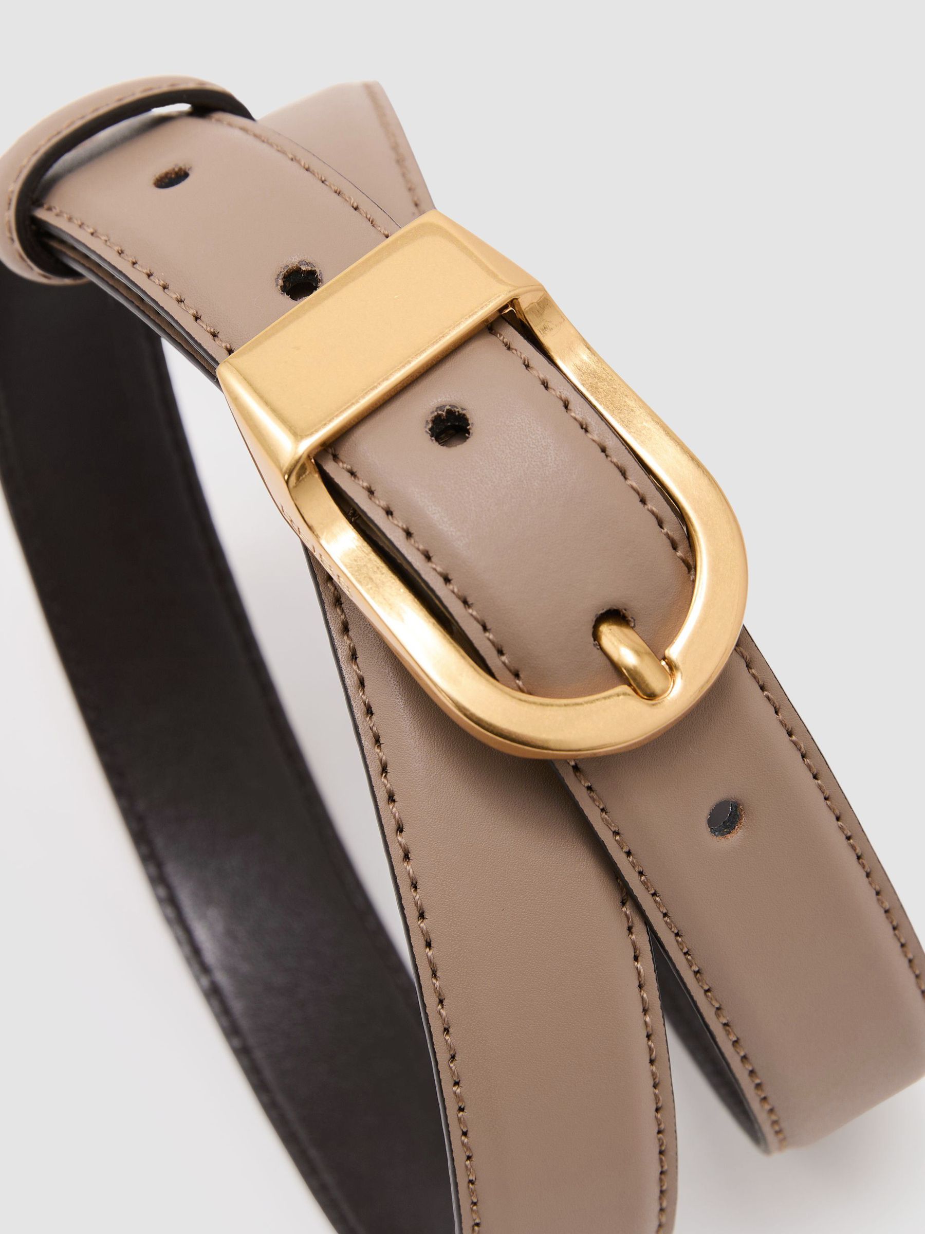 Leather Curved-Buckle Belt in Taupe - Image 4 of 4
