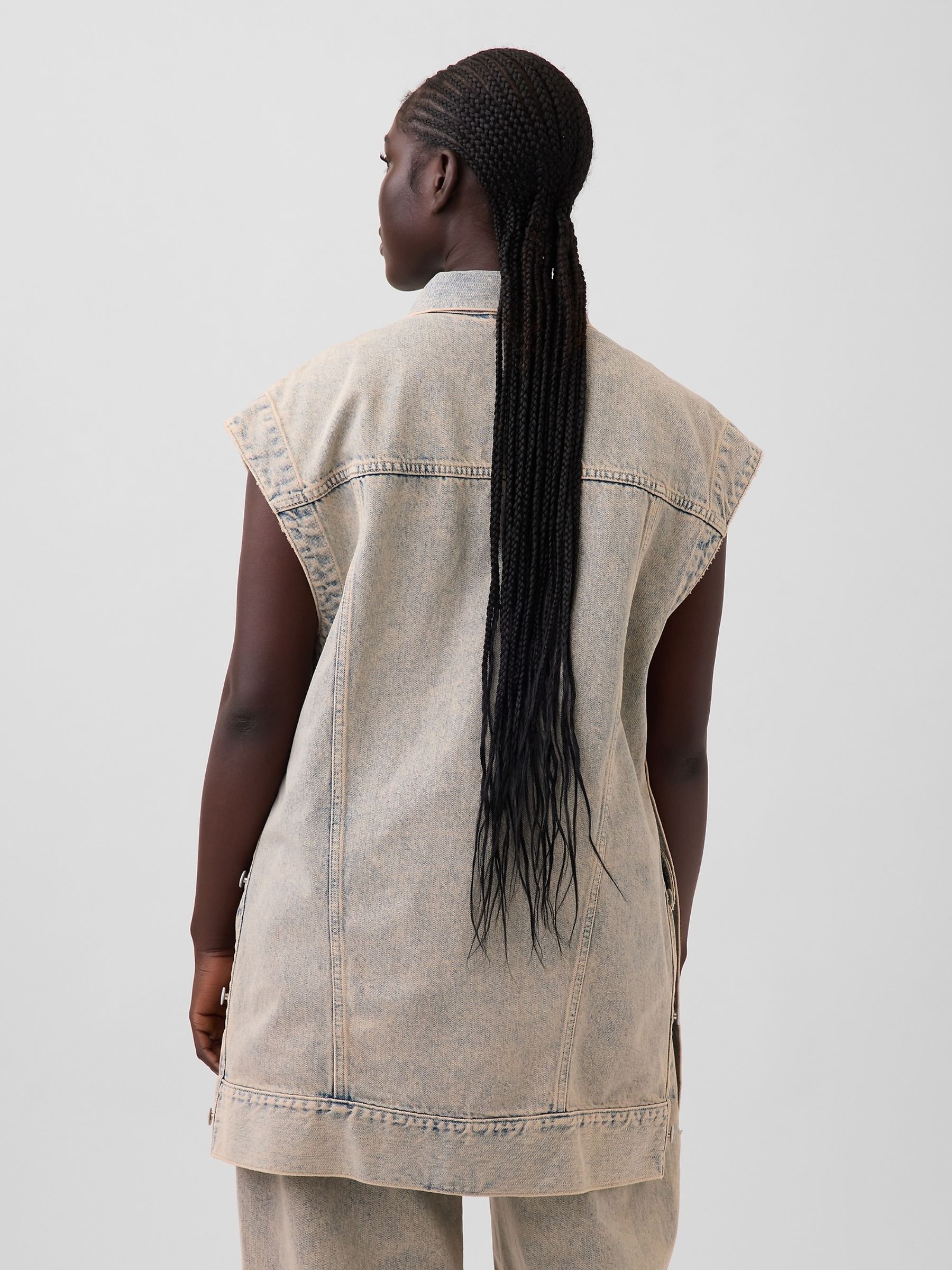 Gap x Harlem's Fashion Row Washed Blue Denim Wide Shoulder Shirt - Image 3 of 6