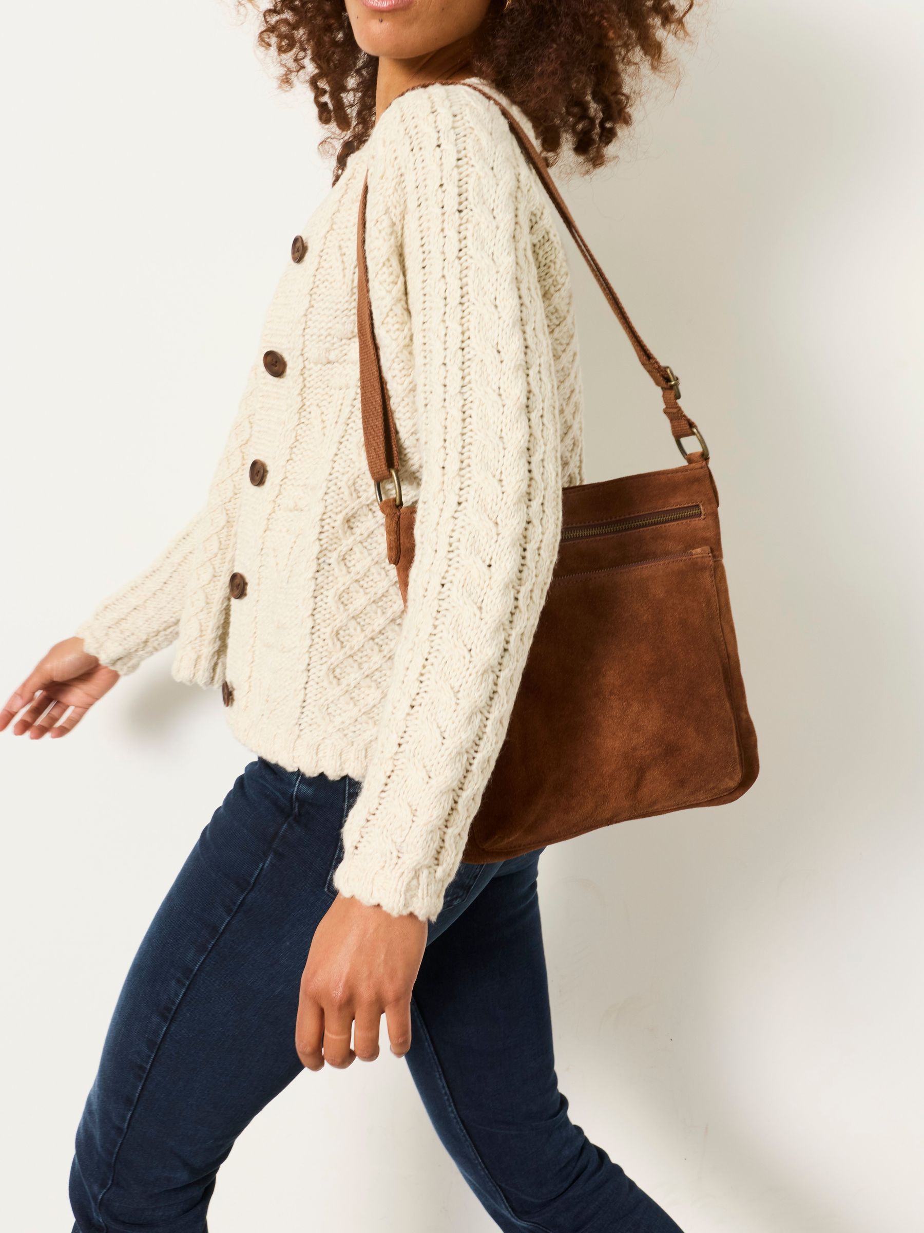Allie Chestnut Brown Suede Crossbody Bag - Image 1 of 4 Allie Chestnut Brown Suede Crossbody Bag - Image 1 of 4