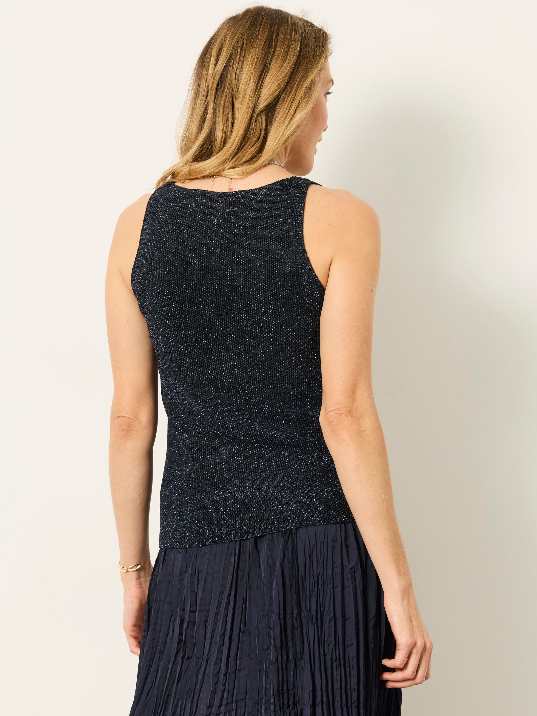 Evelyn Navy Metallic Knit Vest Top - Image 2 of 7