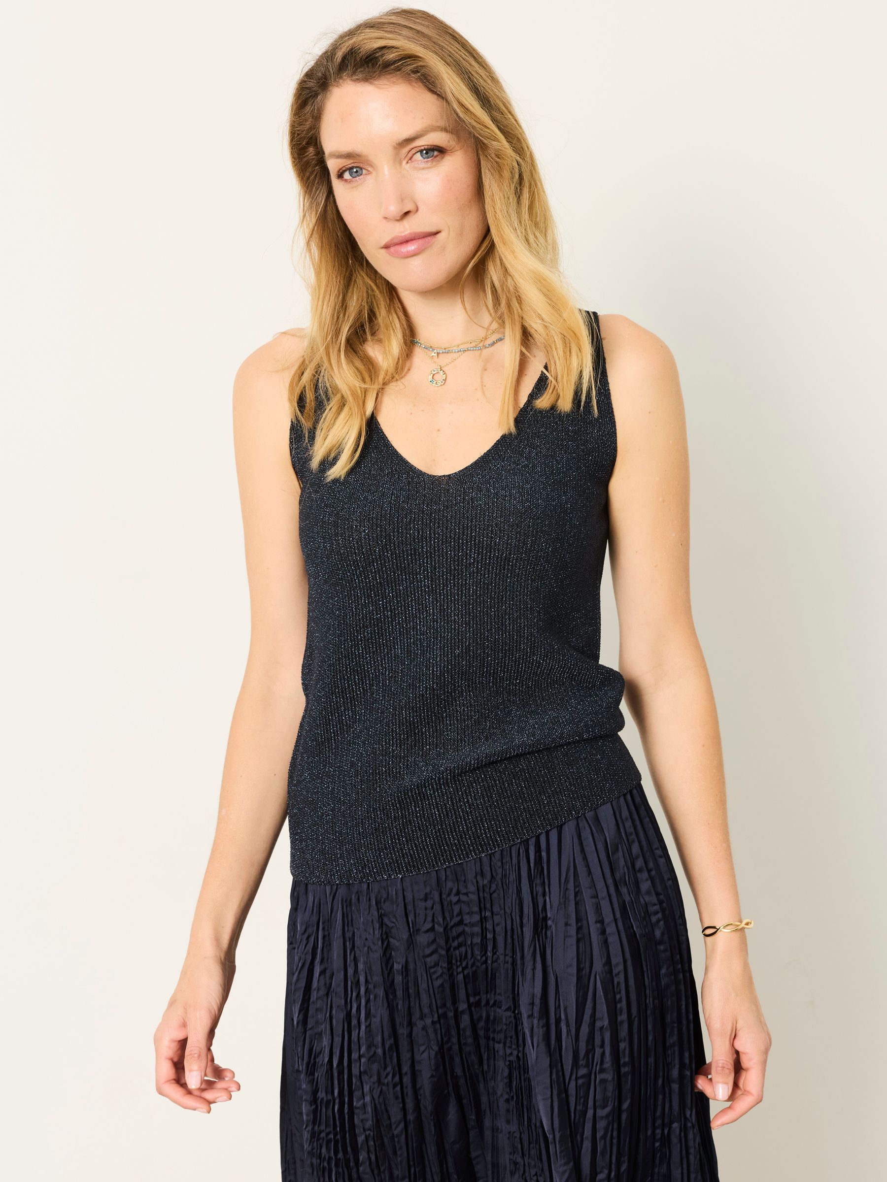 Evelyn Navy Metallic Knit Vest Top - Image 3 of 7
