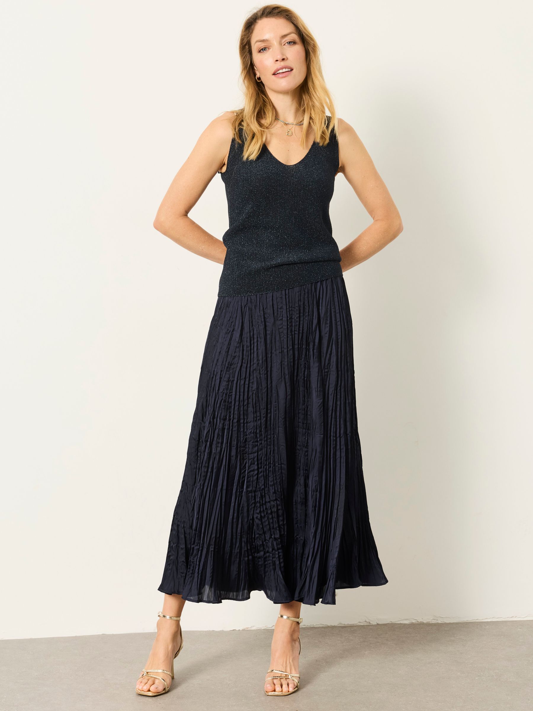 Evelyn Navy Metallic Knit Vest Top - Image 4 of 7