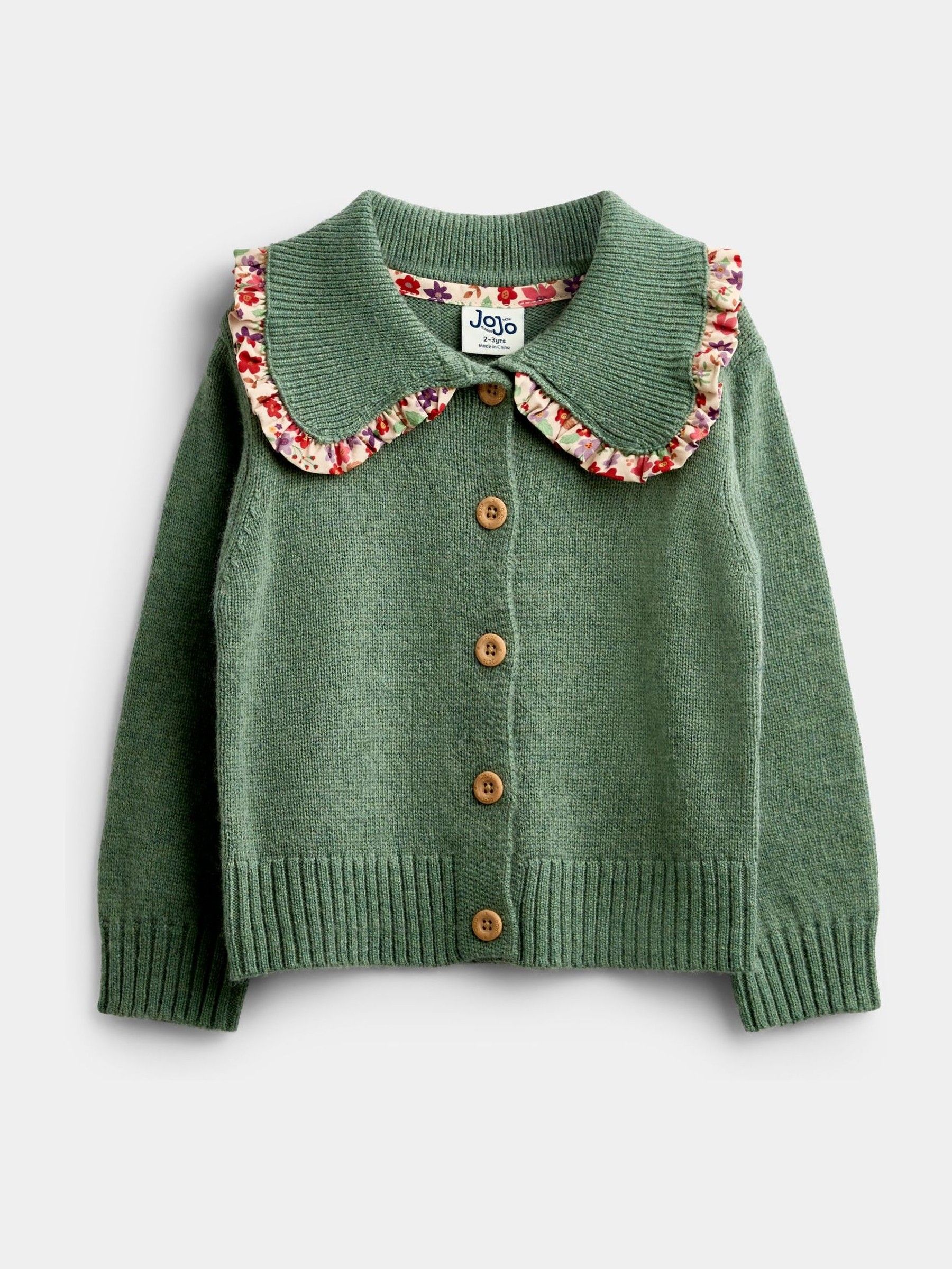 Sage Green Floral Frill Collar Cardigan - Image 1 of 4 Sage Green Floral Frill Collar Cardigan - Image 1 of 4