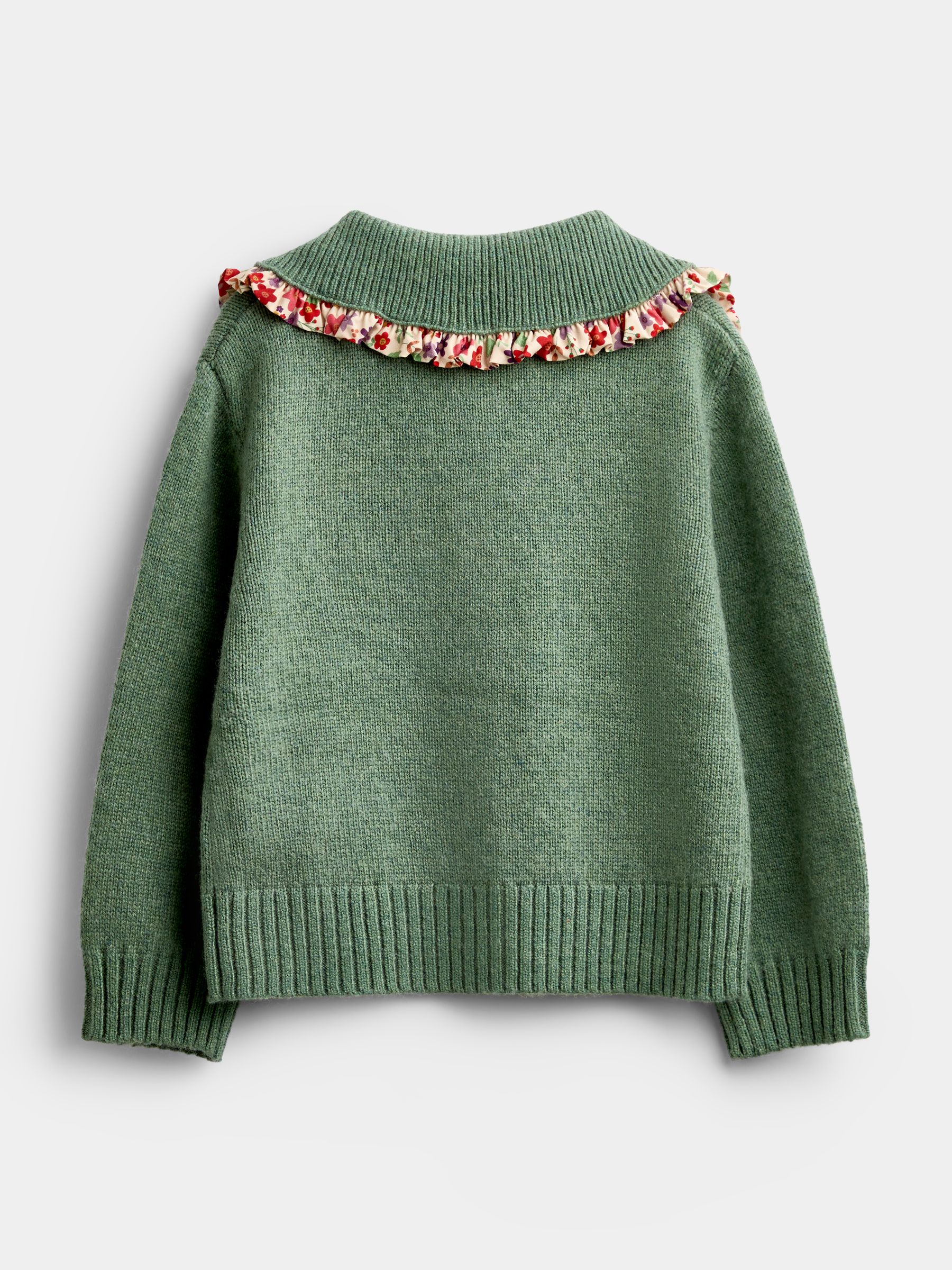 Sage Green Floral Frill Collar Cardigan - Image 2 of 4