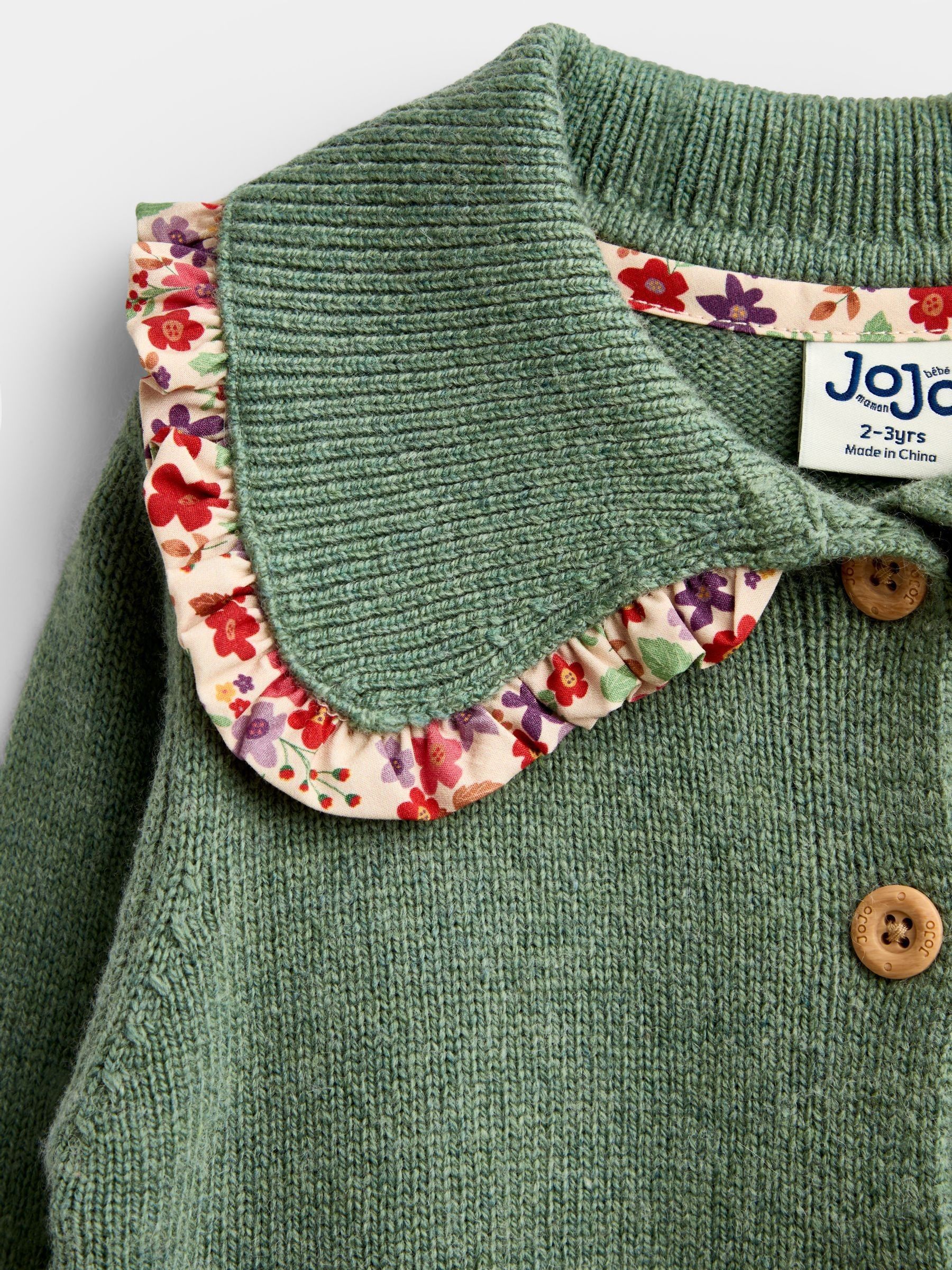 Sage Green Floral Frill Collar Cardigan - Image 3 of 4