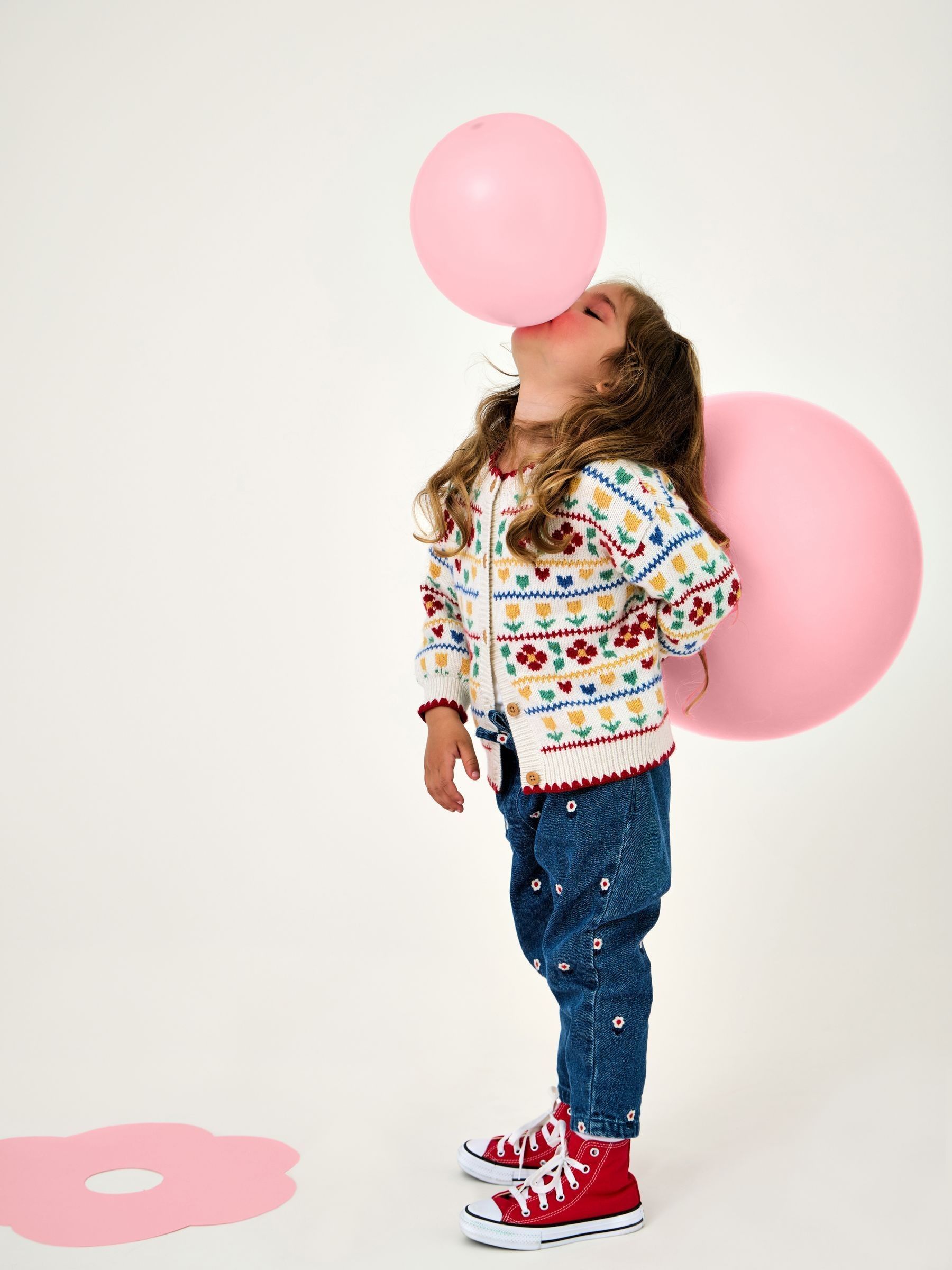 Cream Floral & Hearts Fairisle Oversized Cardigan - Image 2 of 2