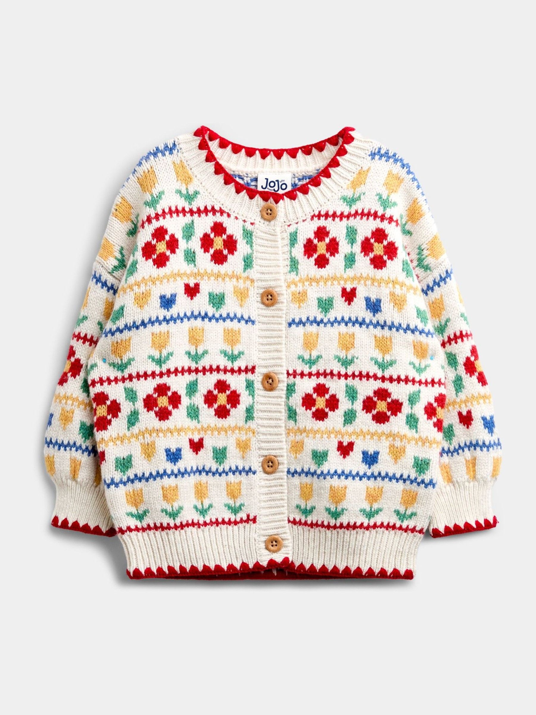 Cream Floral & Hearts Fairisle Oversized Cardigan - Image 3 of 6