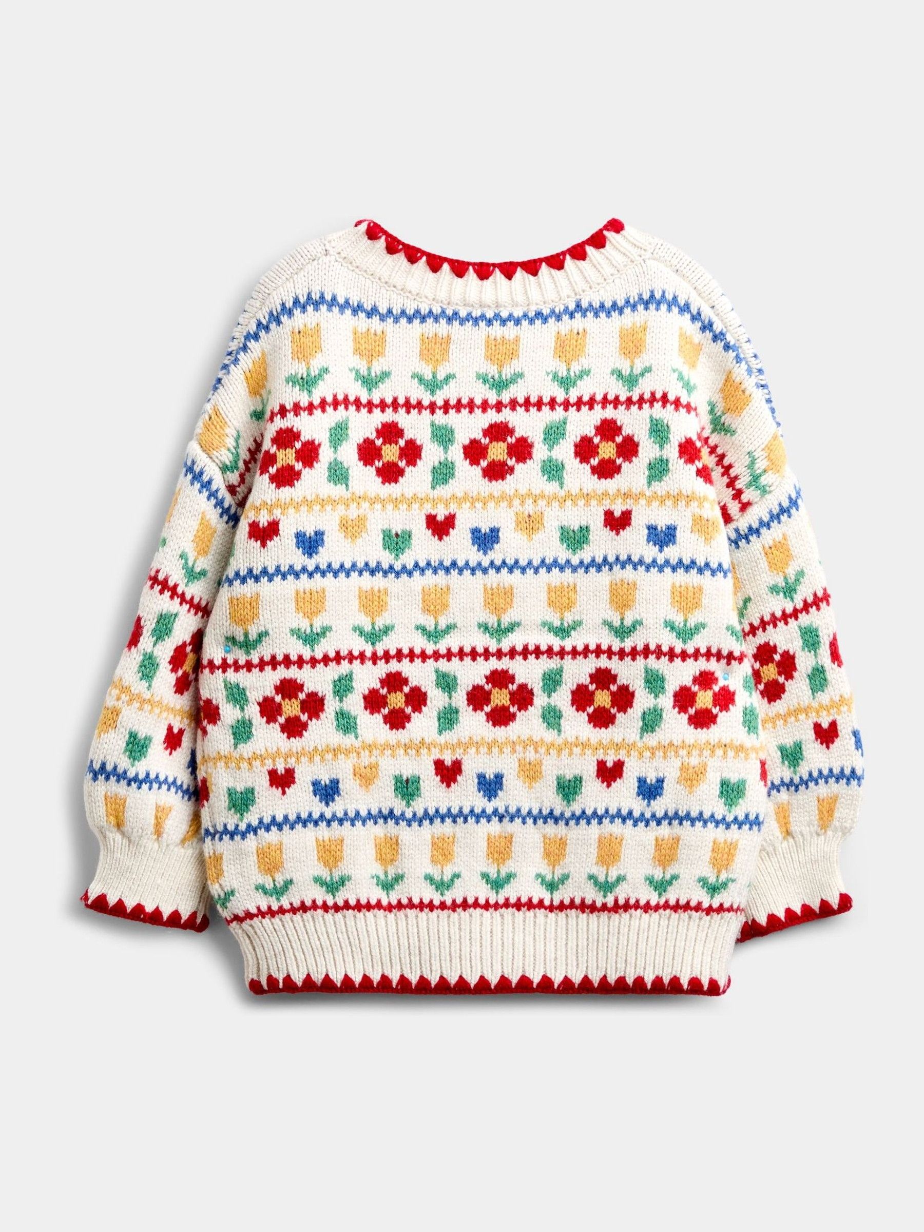 Cream Floral & Hearts Fairisle Oversized Cardigan - Image 4 of 6