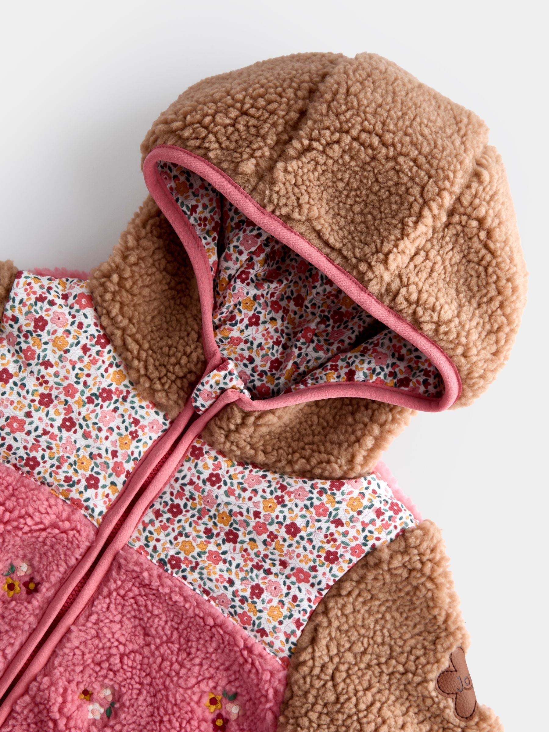Coral Floral Hedgehog Appliqué Borg Fleece Hoodie - Image 3 of 5