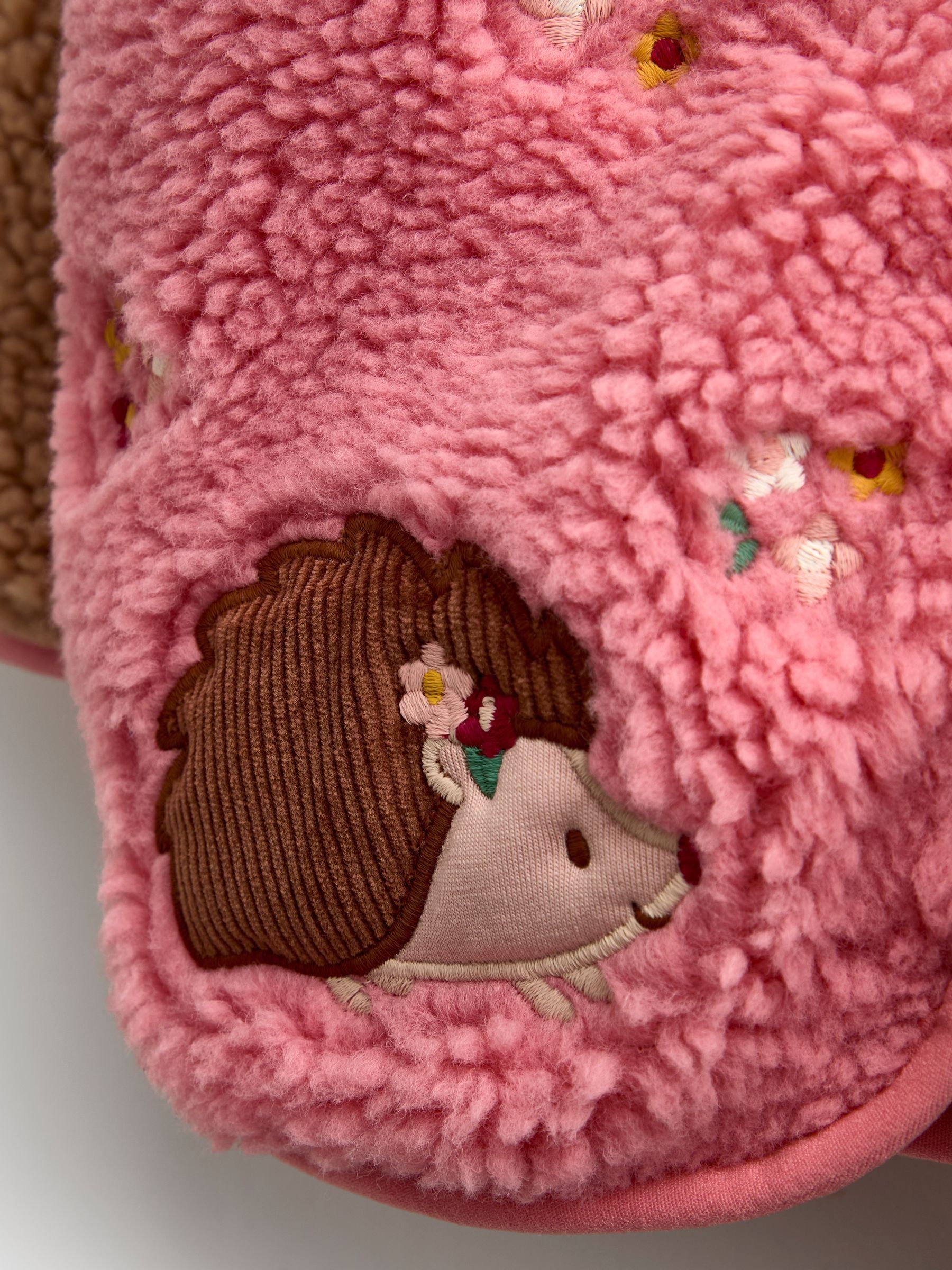 Coral Floral Hedgehog Appliqué Borg Fleece Hoodie - Image 4 of 5