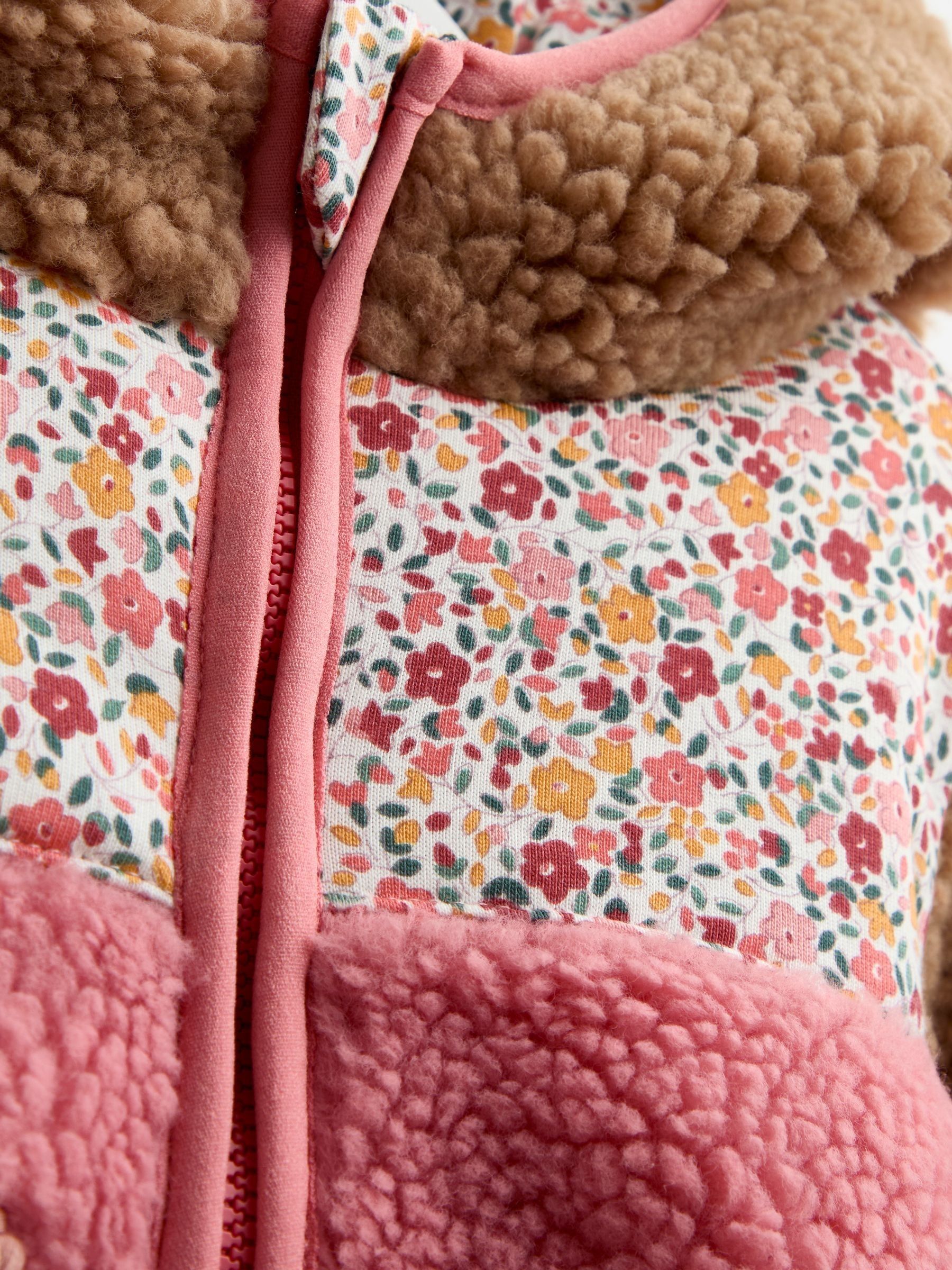 Coral Floral Hedgehog Appliqué Borg Fleece Hoodie - Image 5 of 5