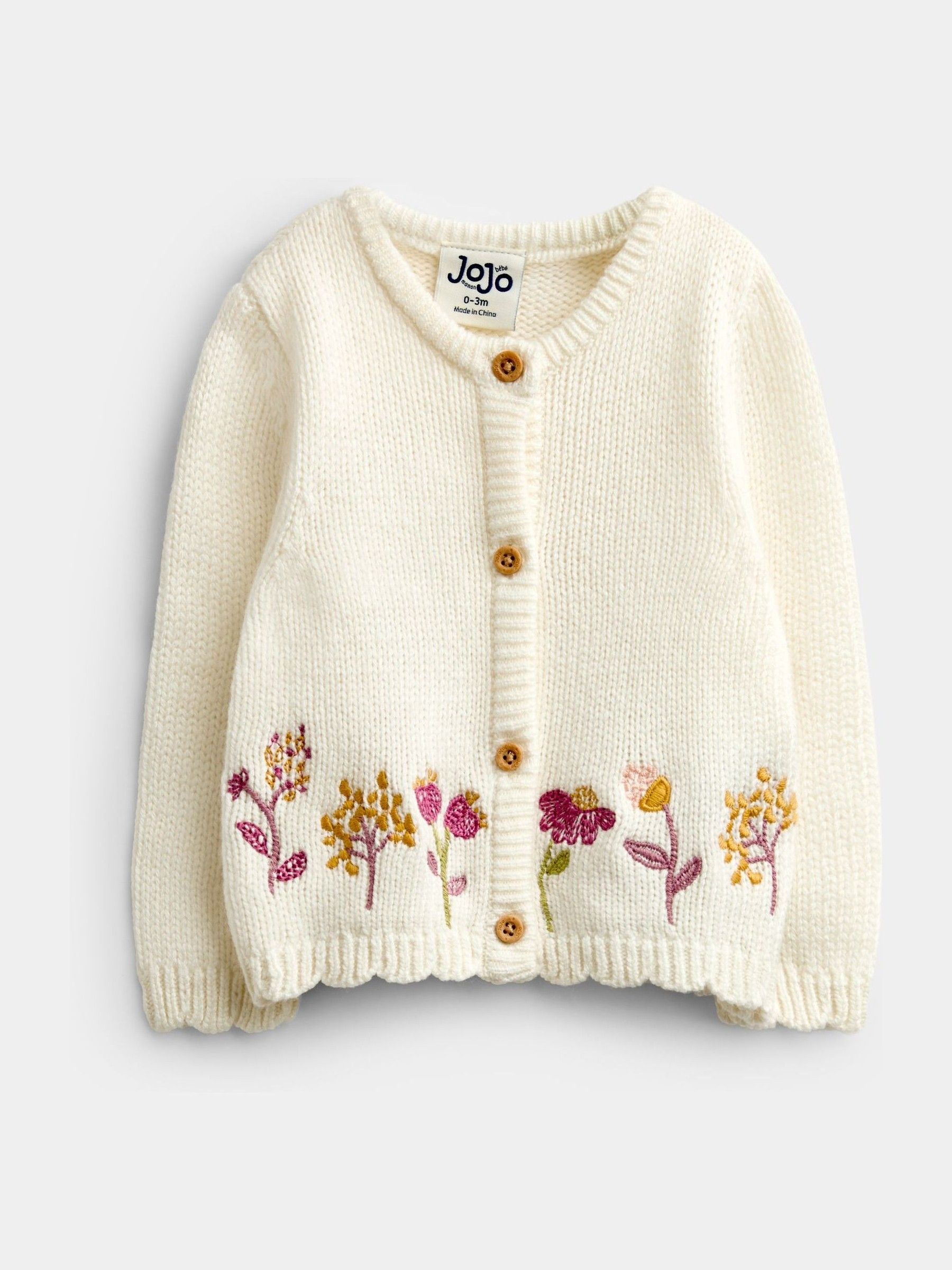 Cream Floral Embroidered Knit Cardigan - Image 1 of 4