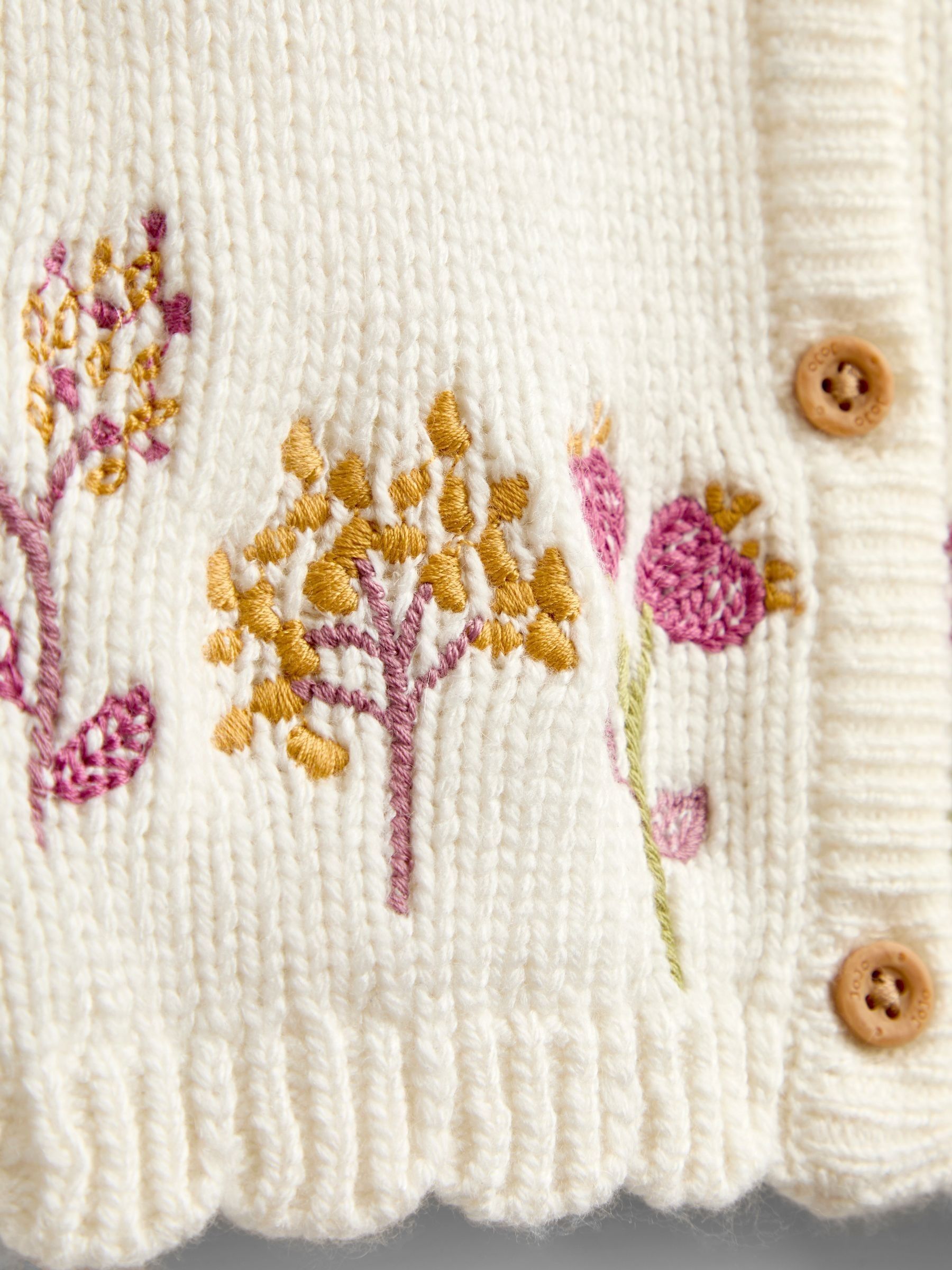 Cream Floral Embroidered Knit Cardigan - Image 3 of 4