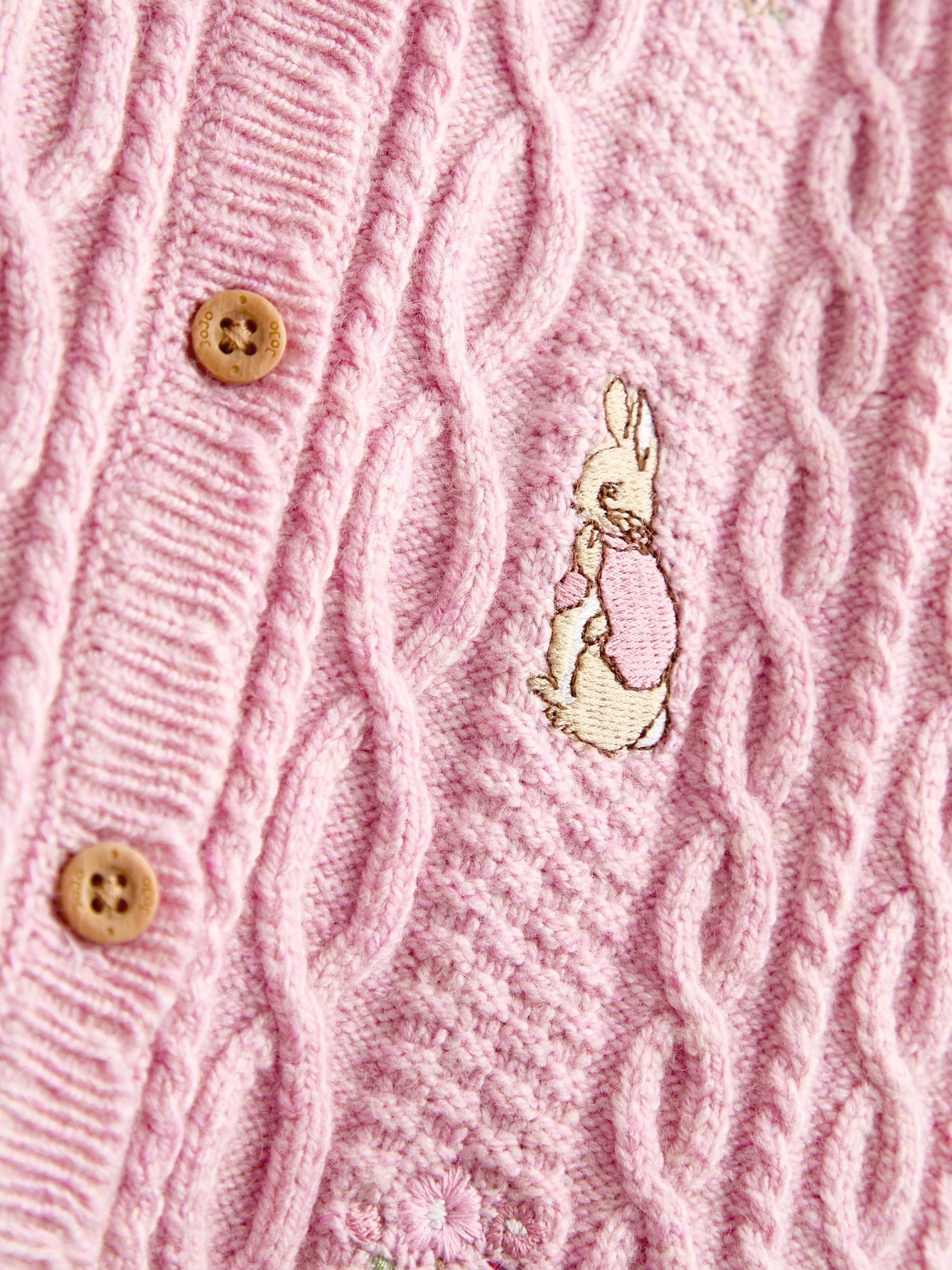 Pink Peter Rabbit Flopsy Embroidered Cable Knit Cardigan - Image 3 of 4