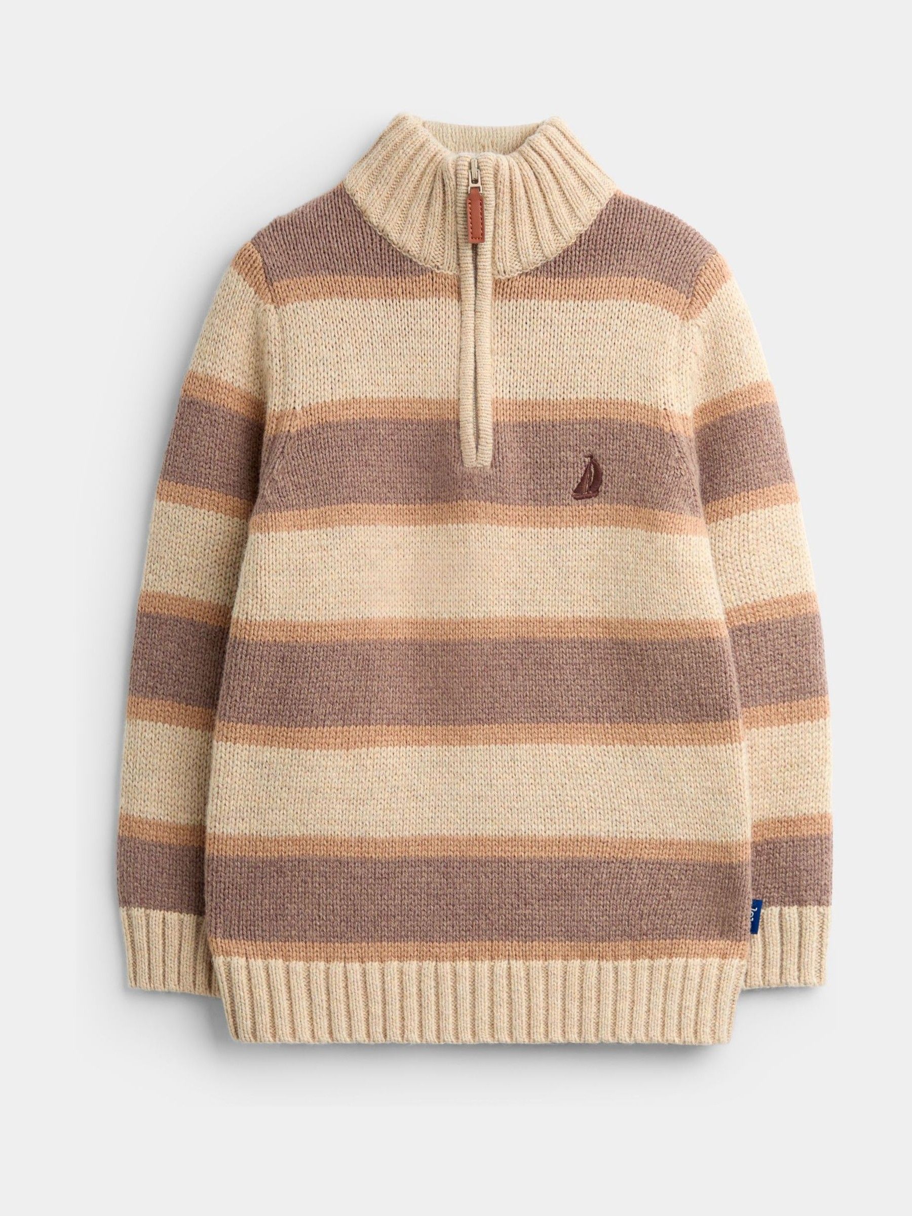 Mid Brown Stripe Half Zip Knitted Jumper - Image 1 of 4