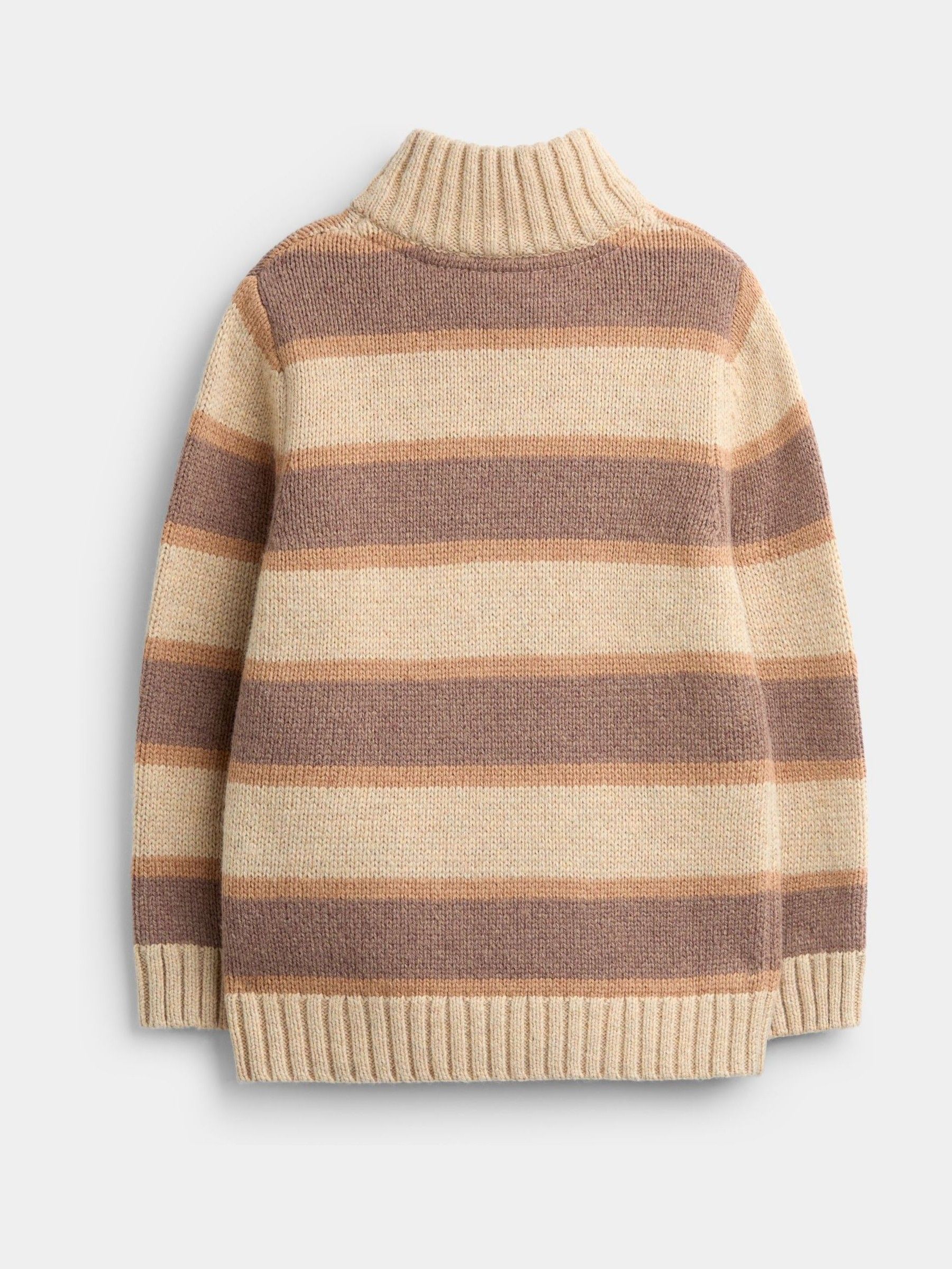 Mid Brown Stripe Half Zip Knitted Jumper - Image 2 of 4