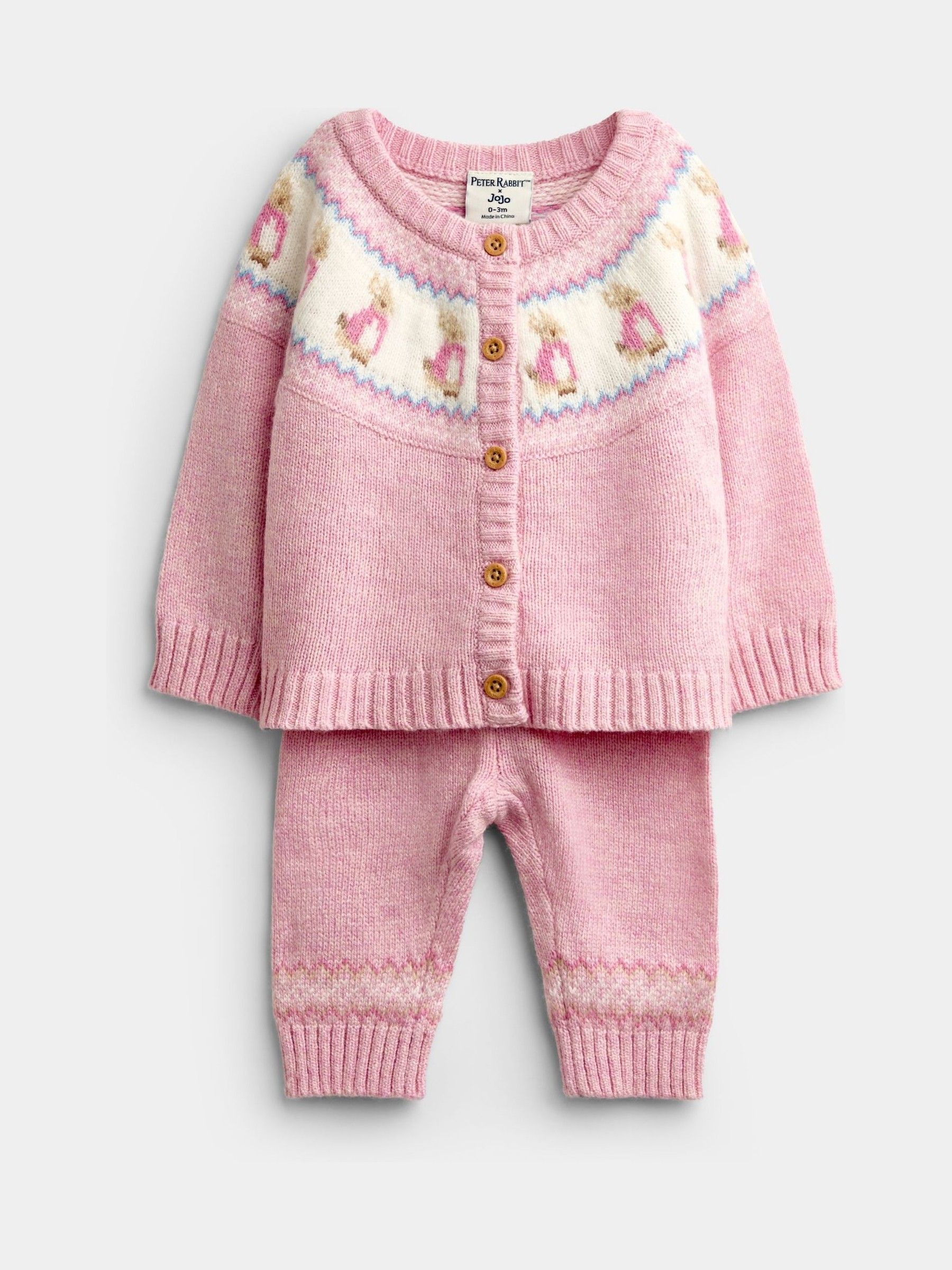 Light Pink Peter Rabbit™ Flopsy Fairisle Cardigan & Legging Set - Image 1 of 6 Light Pink Peter Rabbit™ Flopsy Fairisle Cardigan & Legging Set - Image 1 of 6