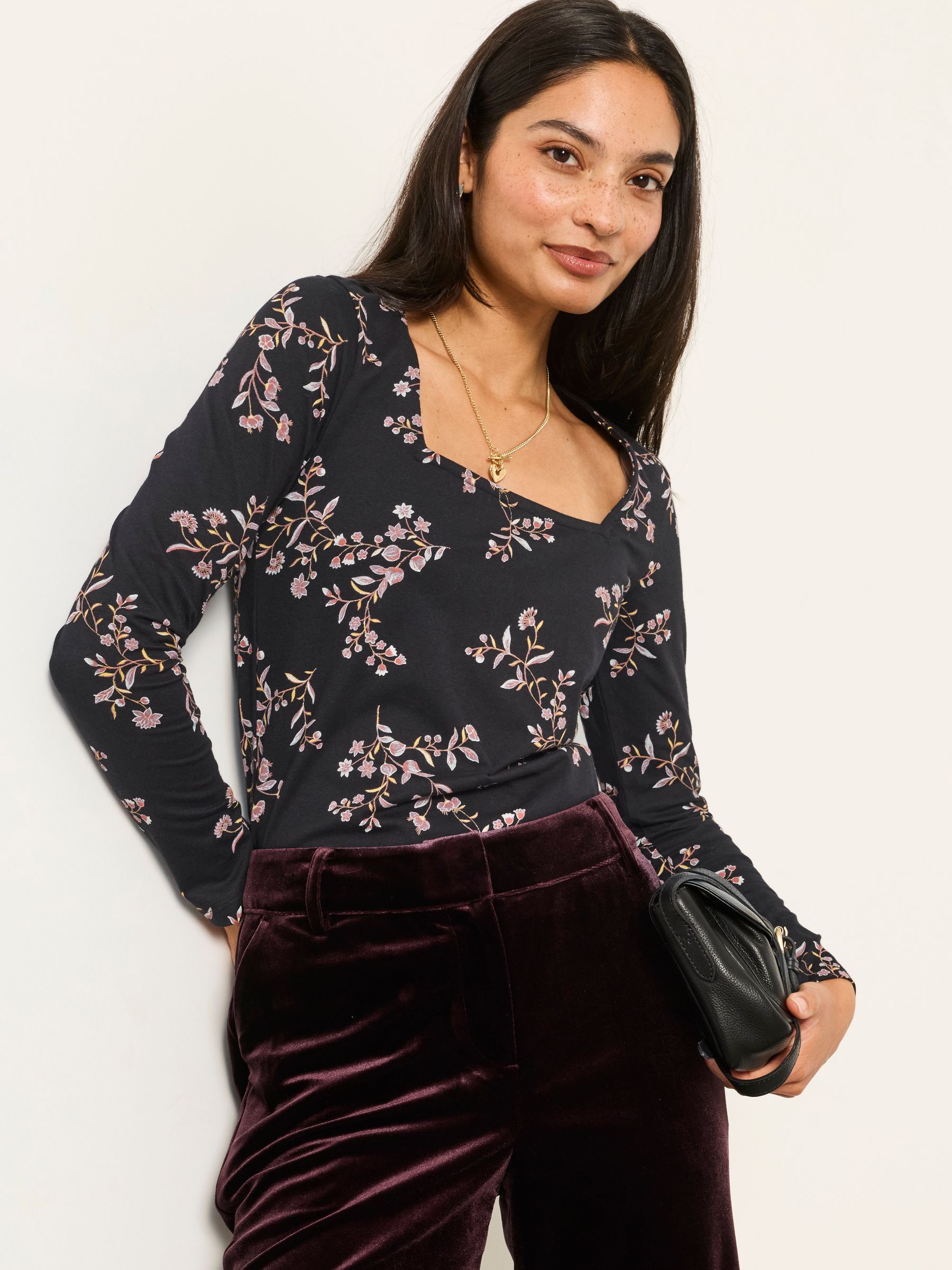 Thea Black Vintage Floral Long Sleeve Top - Image 1 of 5