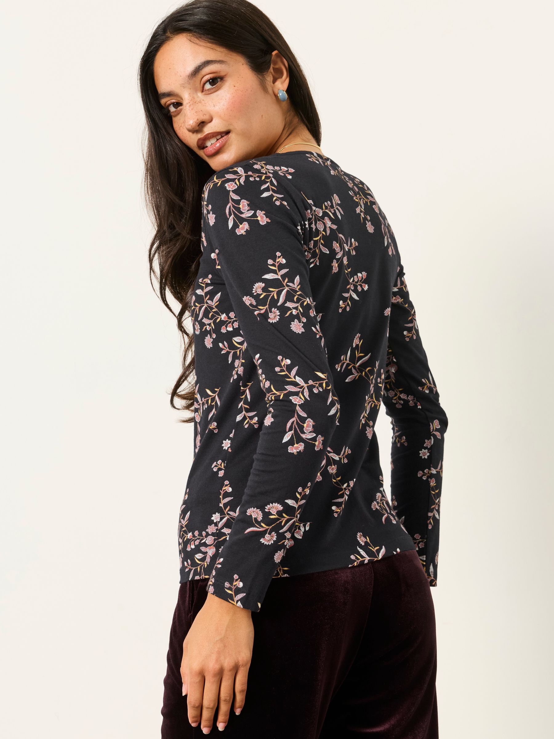 Thea Black Vintage Floral Long Sleeve Top - Image 2 of 5 Thea Black Vintage Floral Long Sleeve Top - Image 2 of 5