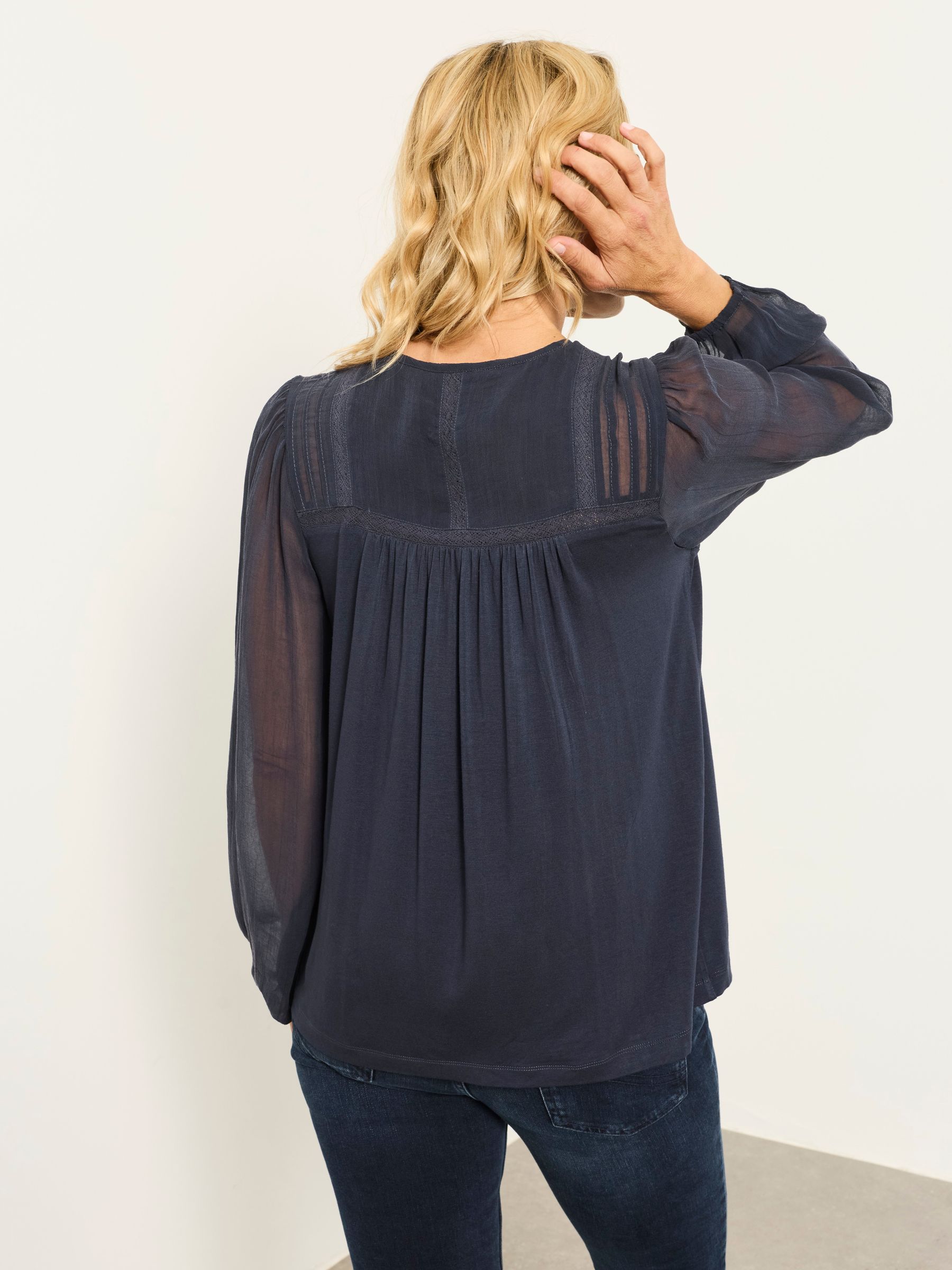 Winnie Navy Woven Jersey Mix Top - Image 2 of 6