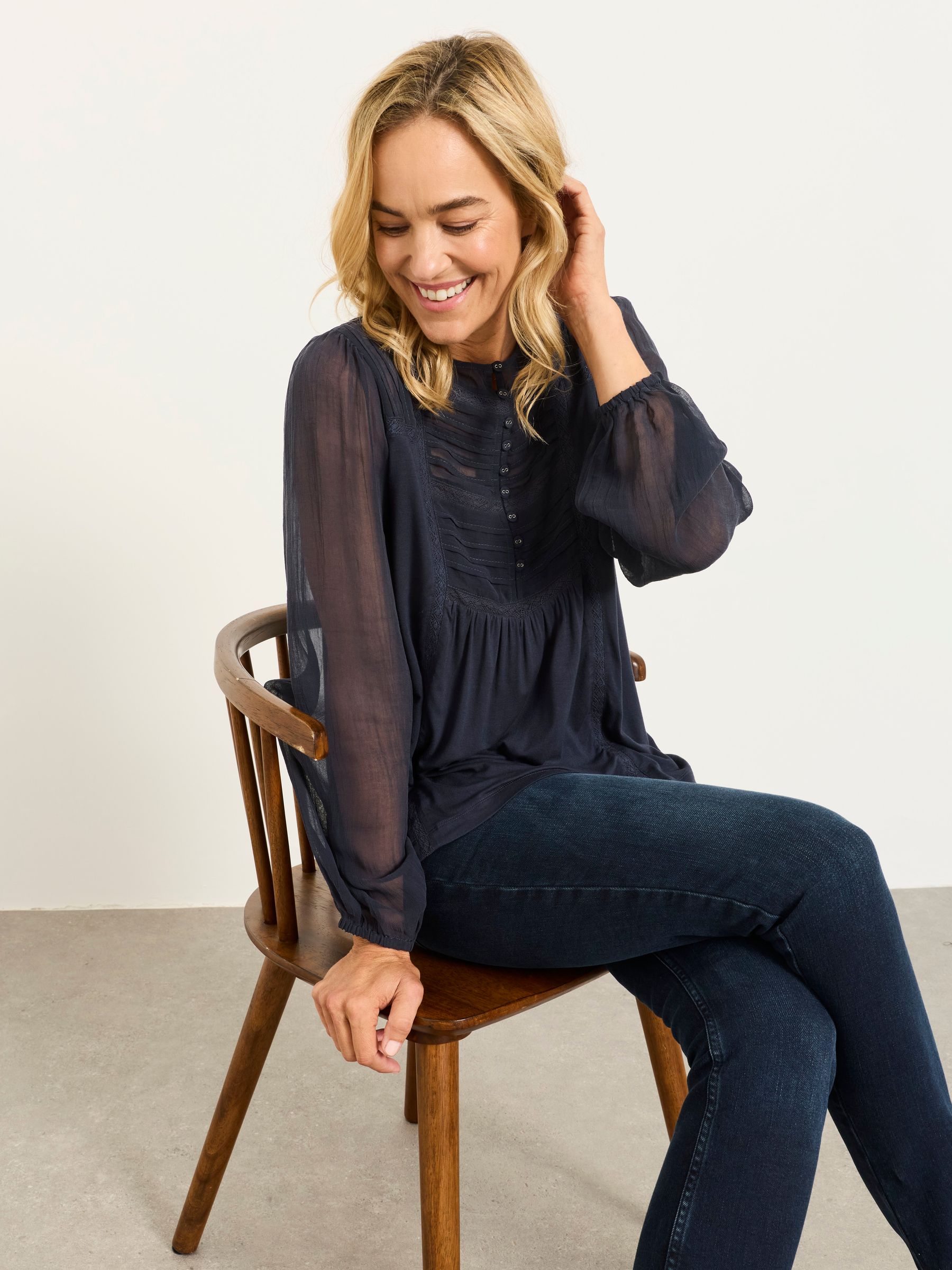 Winnie Navy Woven Jersey Mix Top - Image 5 of 6