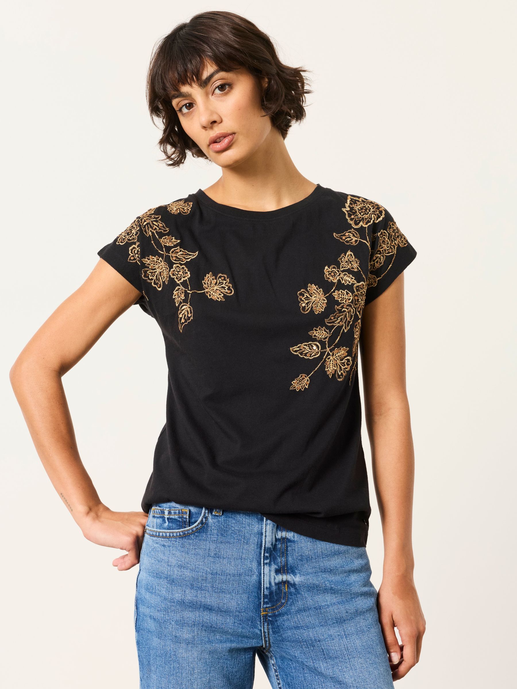 Ivy Black Embroidered Sparkle T Shirt - Image 1 of 5 Ivy Black Embroidered Sparkle T Shirt - Image 1 of 5