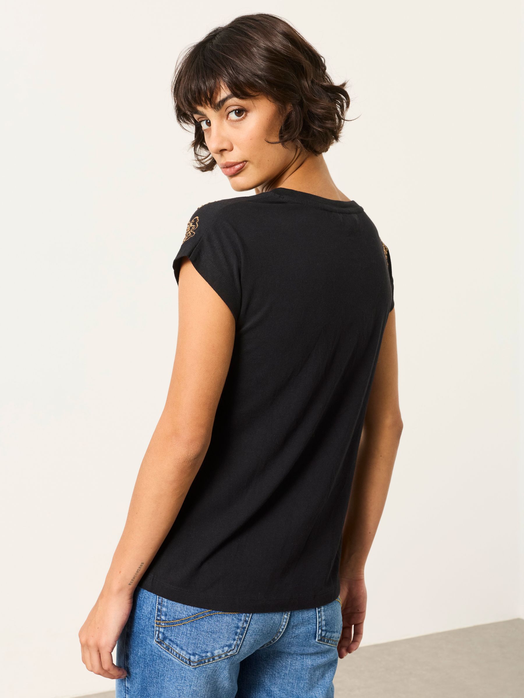 Ivy Black Embroidered Sparkle T Shirt - Image 2 of 5 Ivy Black Embroidered Sparkle T Shirt - Image 2 of 5