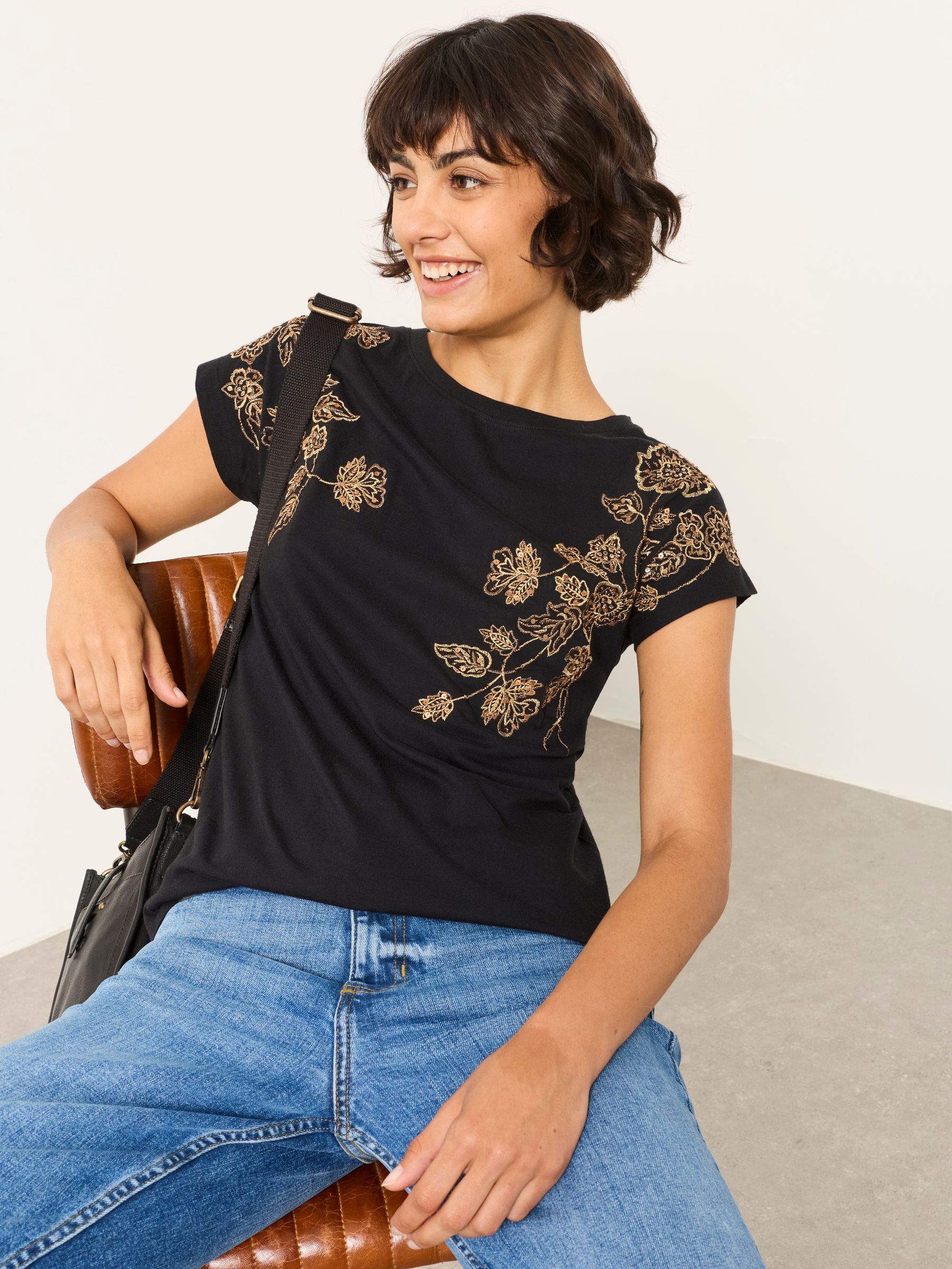 Ivy Black Embroidered Sparkle T Shirt - Image 3 of 5