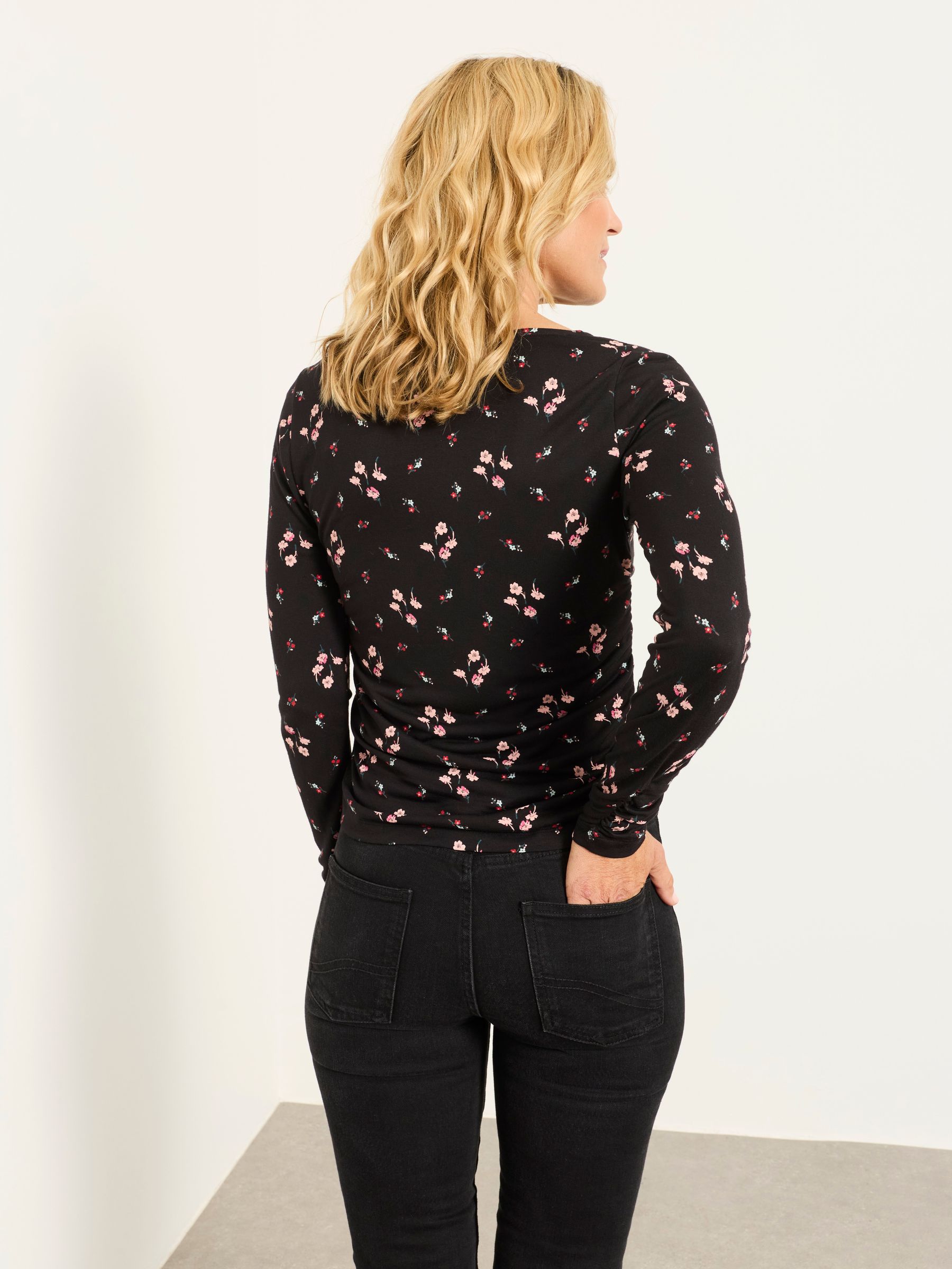 Ruby Black Roses Ruched Long Sleeve Top - Image 2 of 5