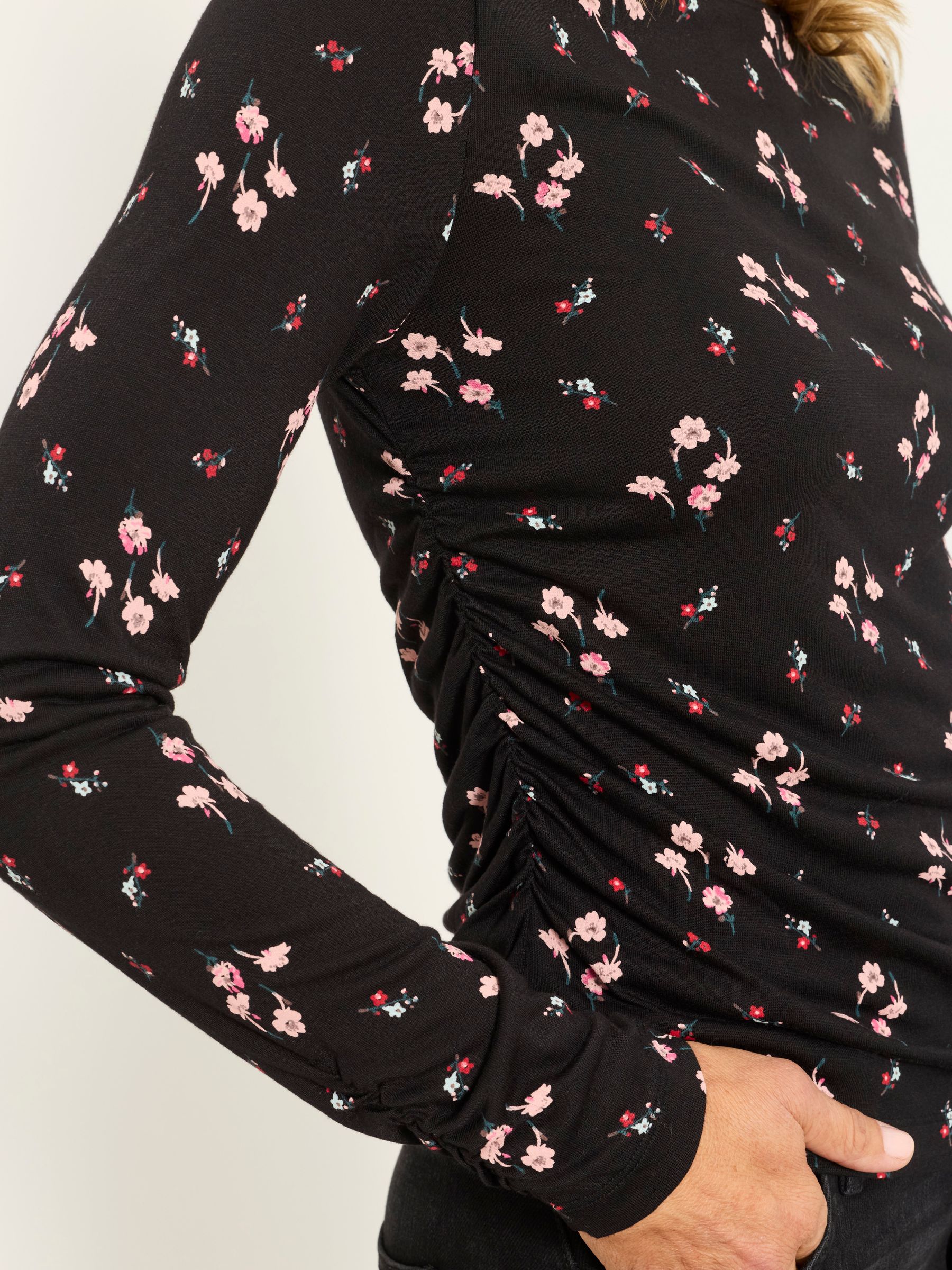 Ruby Black Roses Ruched Long Sleeve Top - Image 4 of 5